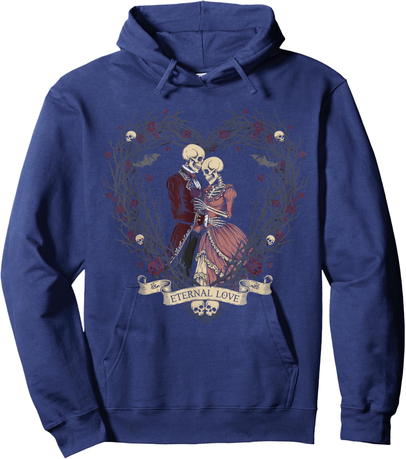Victorian Gothic Skeleton Thorn Heart Couple Anti Valentine Hoodie - Hoodie | Navy