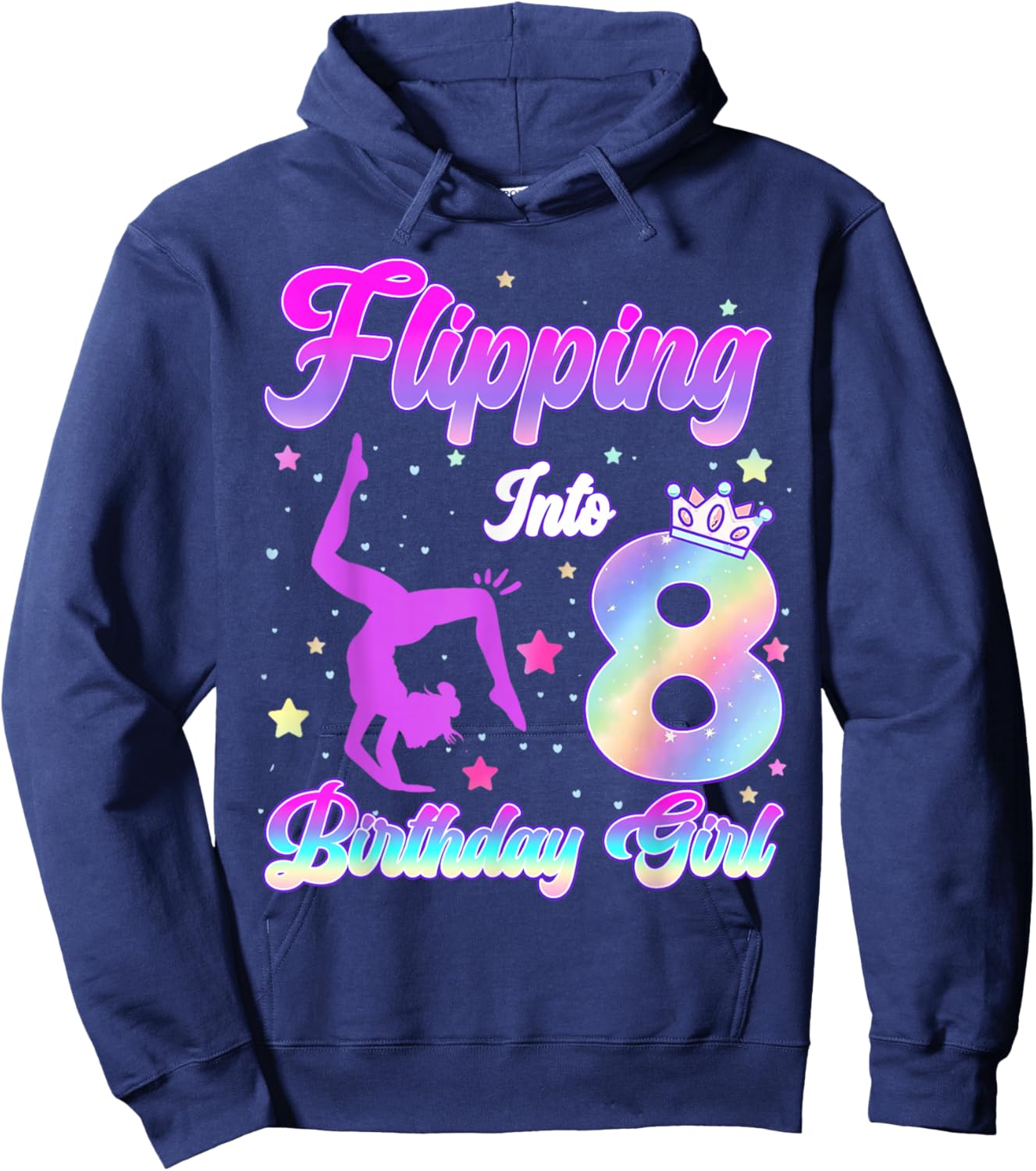 Kids 8th Birthday Girl Gymnastics 8 Year Old Gymnast Girl Hoodie - Hoodie | Navy