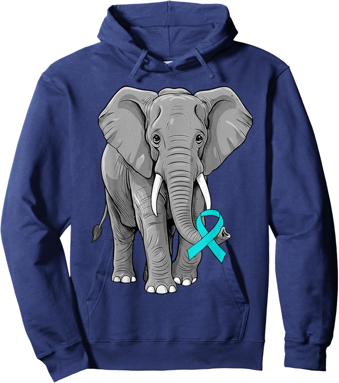Cervical Cancer Awareness Elephant Ribbon Teal Men Women Kid Hoodie - Hoodie | Navy