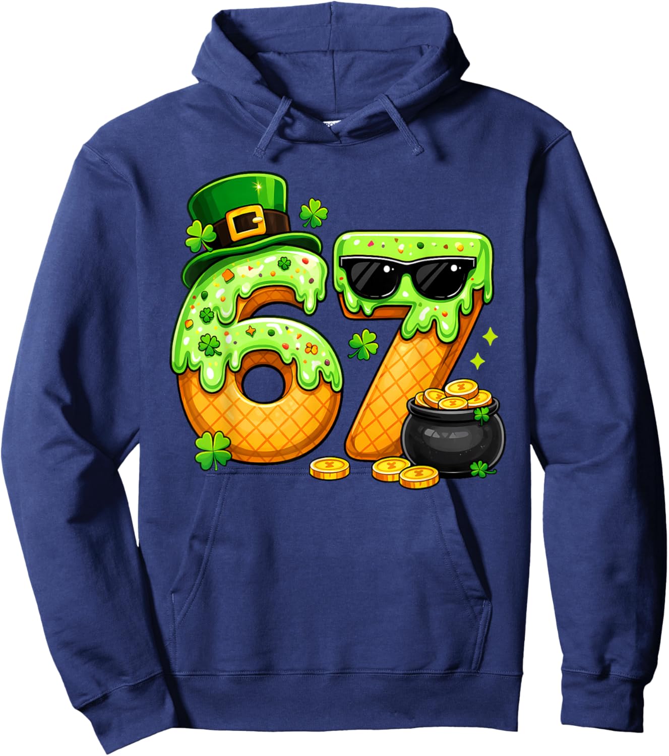 67 Six Seven St Patrick’s Day Shamrock Ice Cream Drip Kids Hoodie - Hoodie | Navy