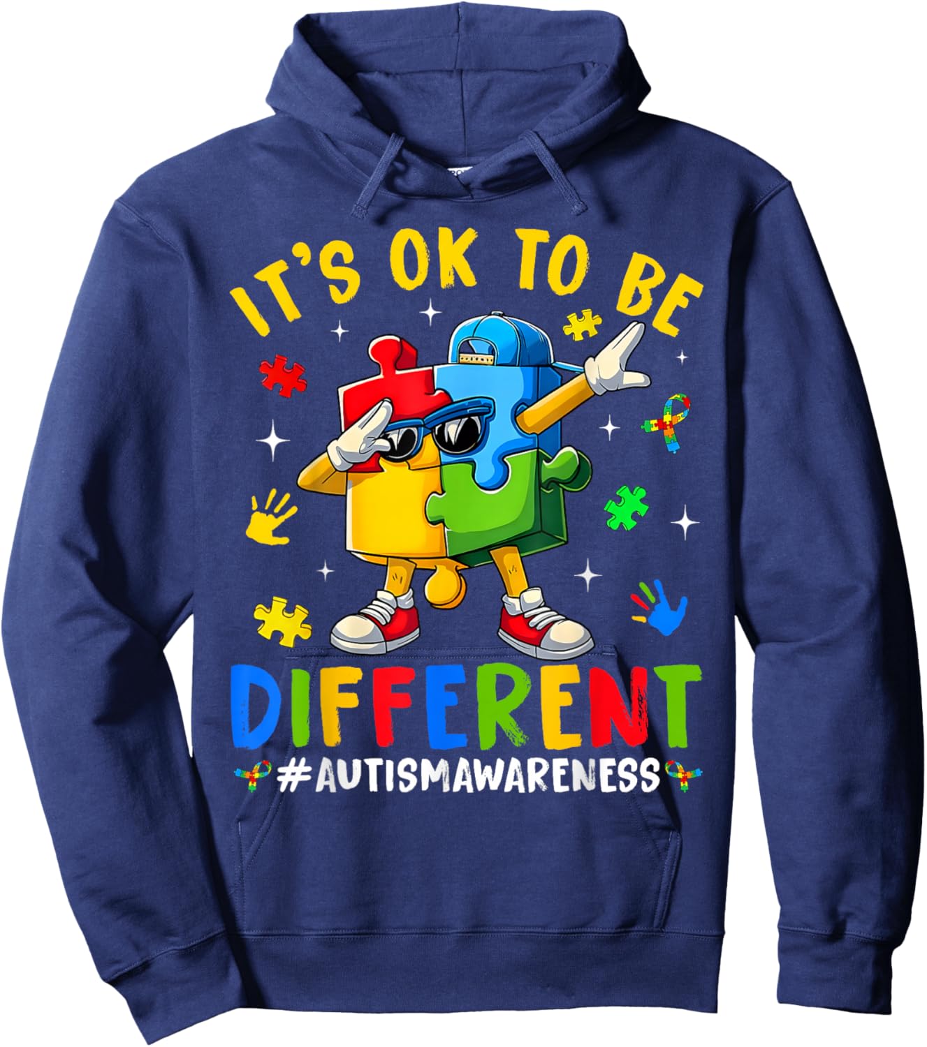 Autism Awareness It's OK to Be Different Dabbing Puzzle Hoodie - Hoodie | Navy