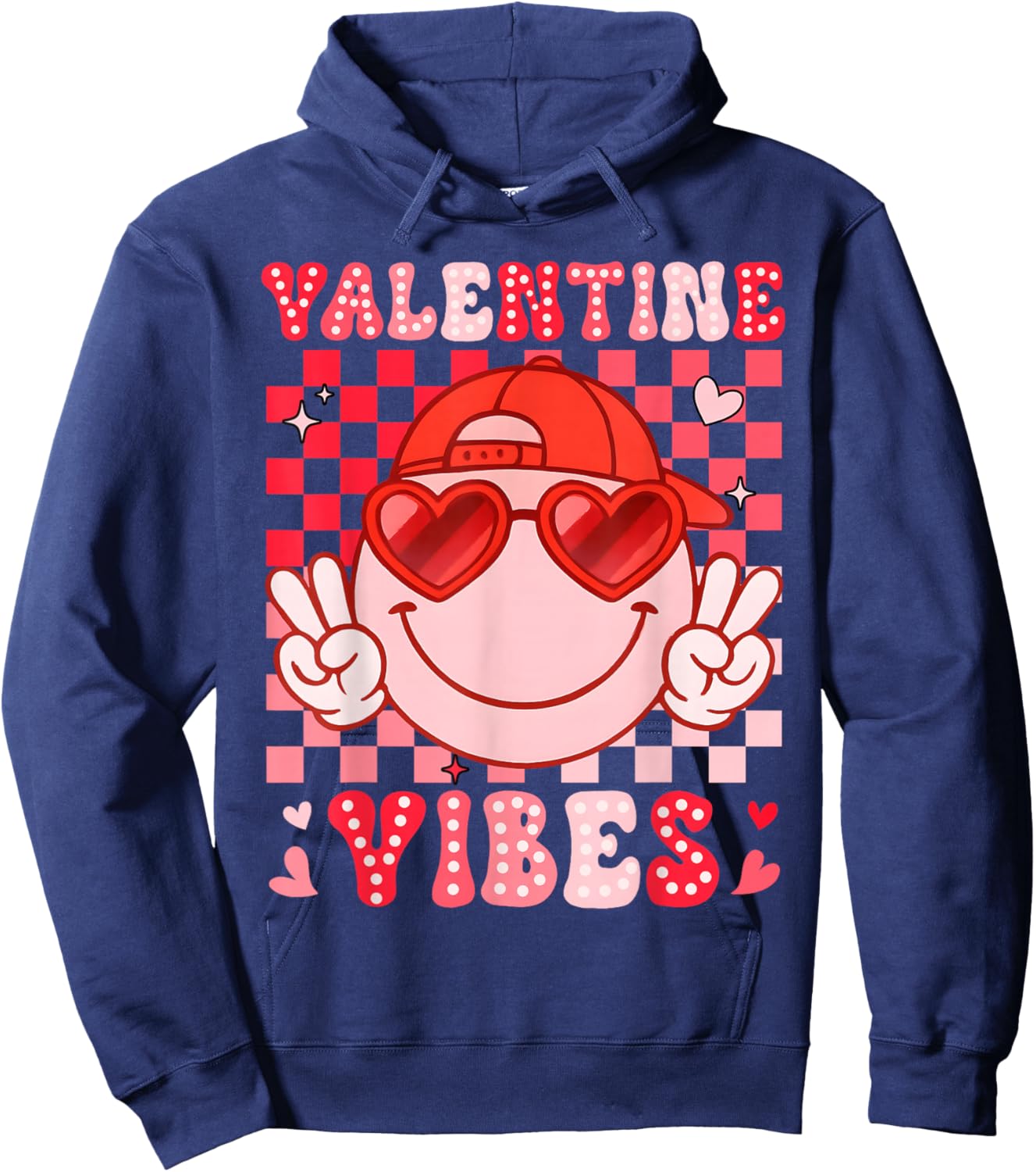 Valentine Vibes Groovy Smile Face Men Women Boy Girl Kids Hoodie - Hoodie | Navy