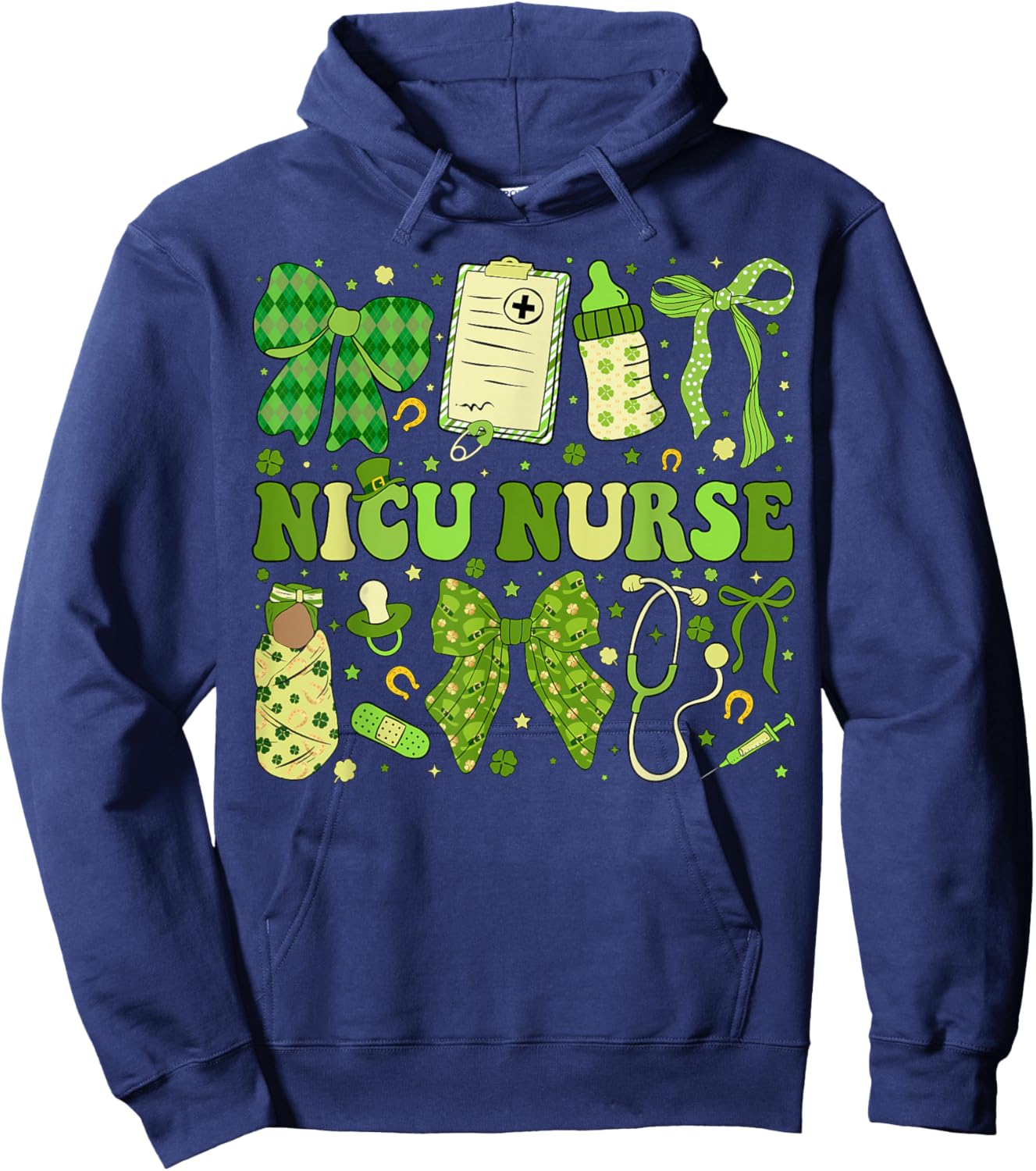St Patricks NICU Nurse Neonatal Coquette Saint Patrick Hoodie - Hoodie | Navy