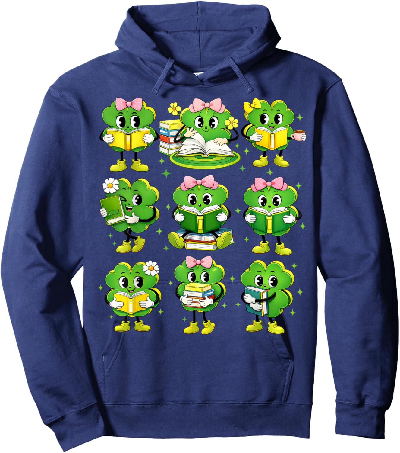 St Patricks Day Shamrock Reading Books Teacher Student Kids Hoodie - Hoodie | Navy
