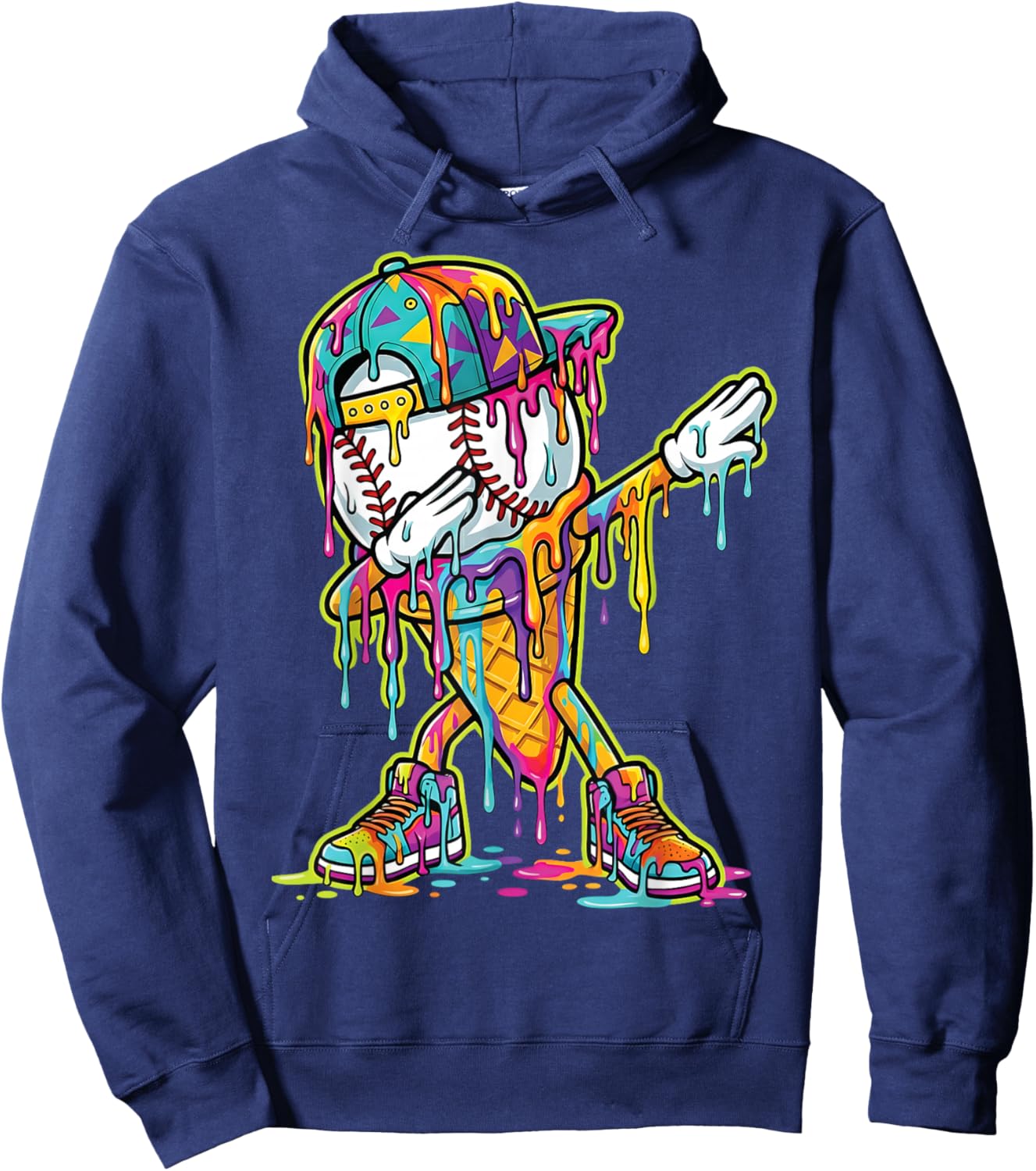 Baseball Ice Cream Dripping Dabbing Baseball Drip Hoodie - Hoodie | Navy