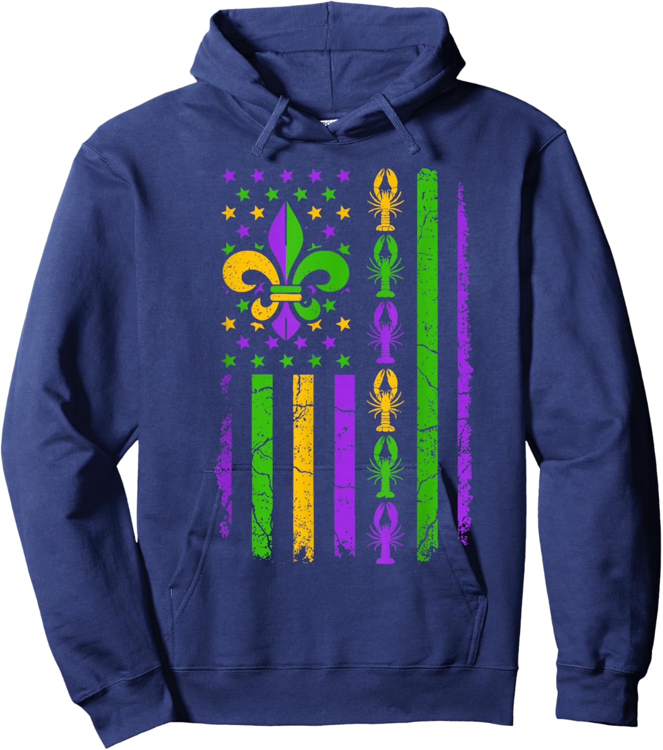 Carnival Mardi Gras USA American Flag Crawfish Parade Outfit Hoodie - Hoodie | Navy