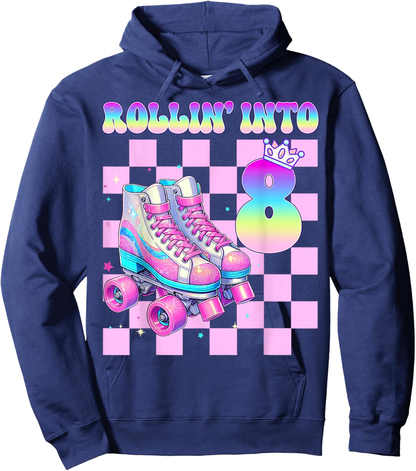 8th Birthday Girl Rolling Skates 8 Year Old Roller Skater Hoodie - Hoodie | Navy