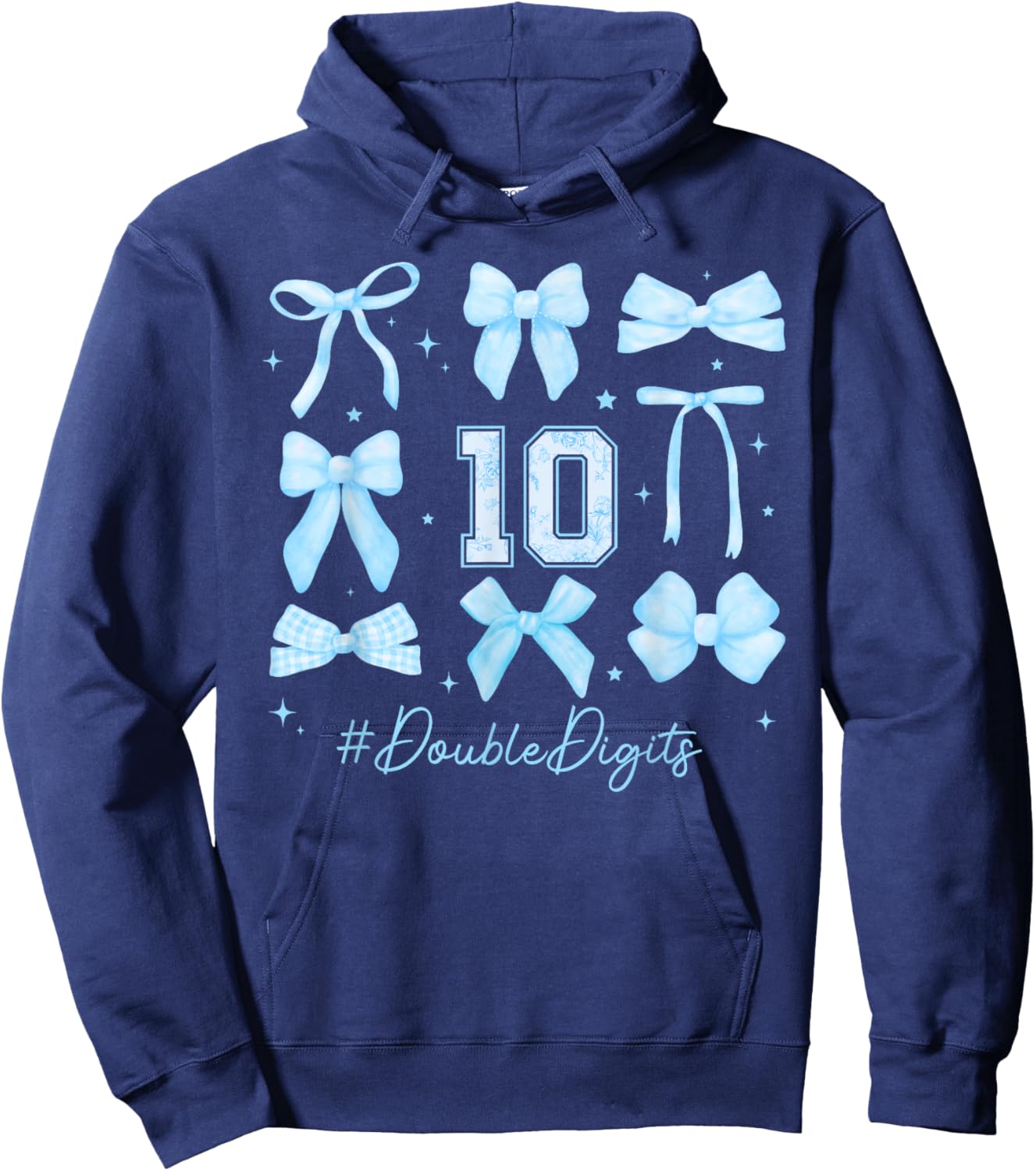 Double Digits Birthday Girl 10th Birthday Coquette Blue Bow Hoodie - Hoodie | Navy