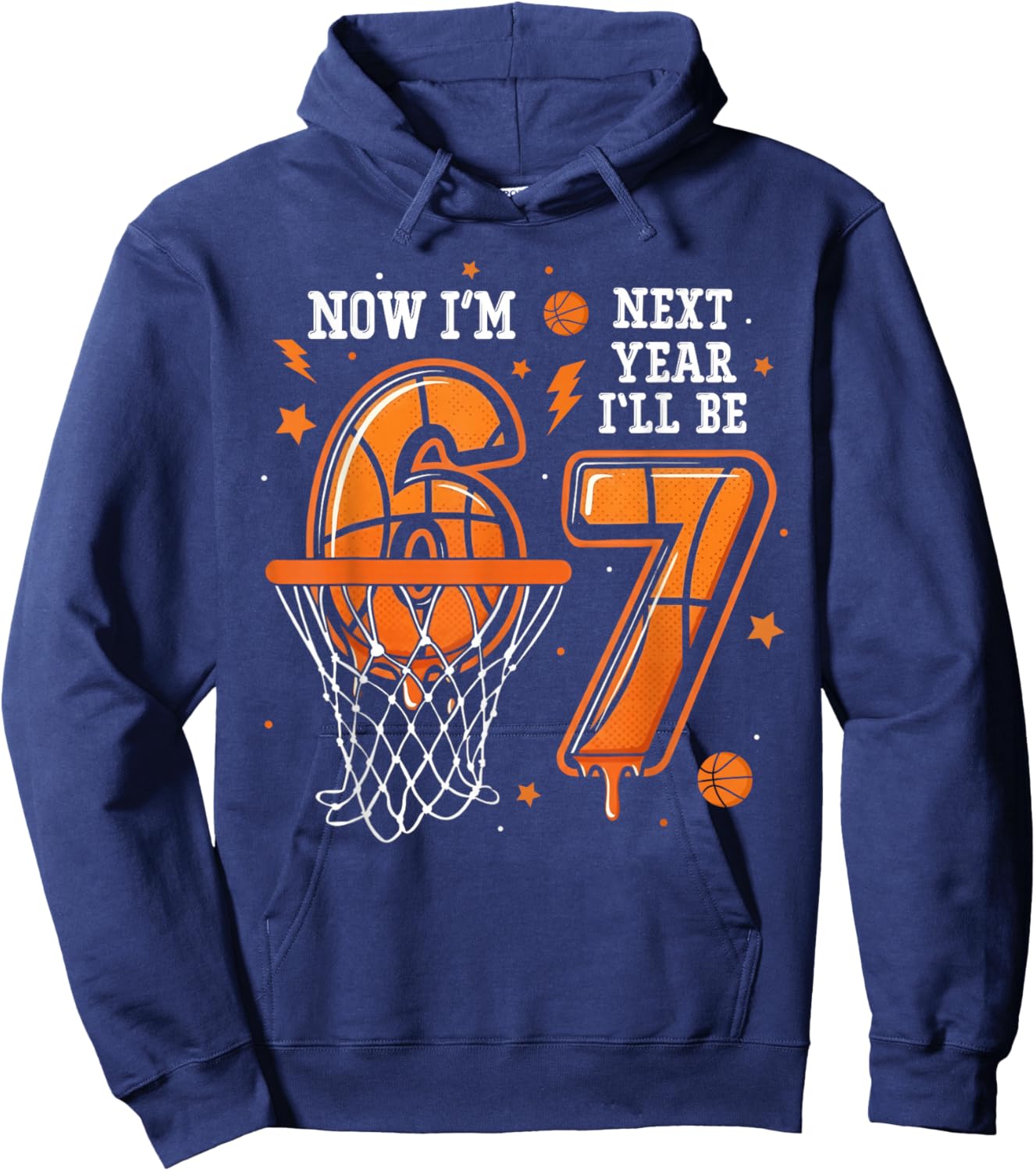 Basketball Birthday Trend Now I'm 6 Next Year I'll be 7 Kids Hoodie - Hoodie | Navy