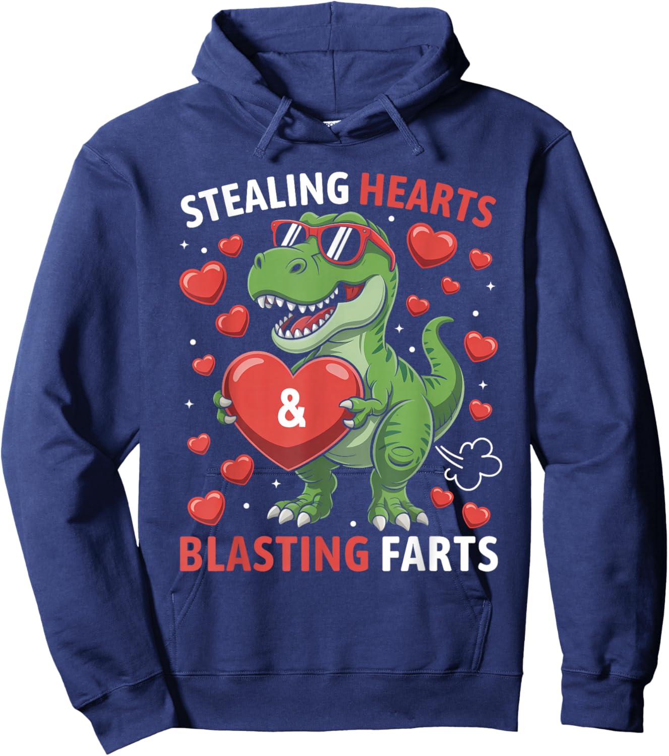 Stealing Hearts and Blasting Farts Kids Valentines Dinosaur Hoodie - Hoodie | Navy