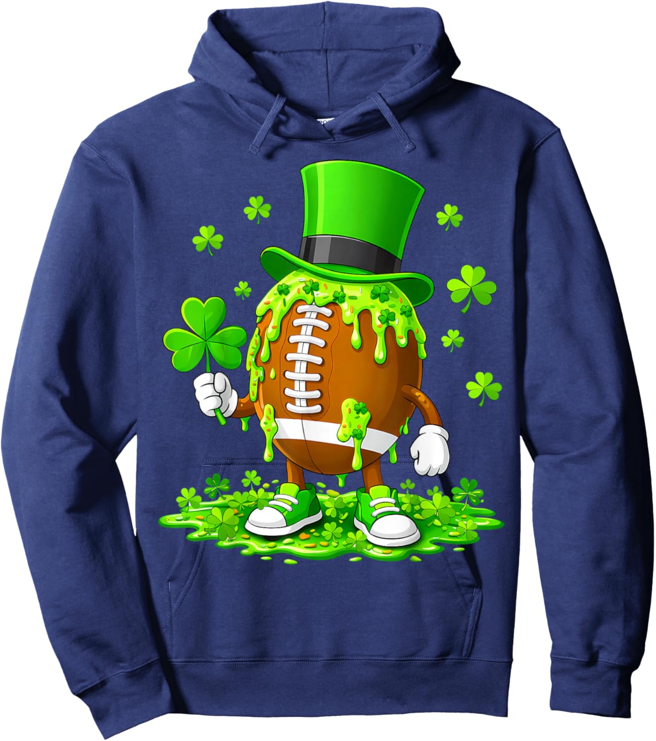 Boy Football St Patricks Day Drip Ice Cream Shamrock Men Kid Hoodie - Hoodie | Navy