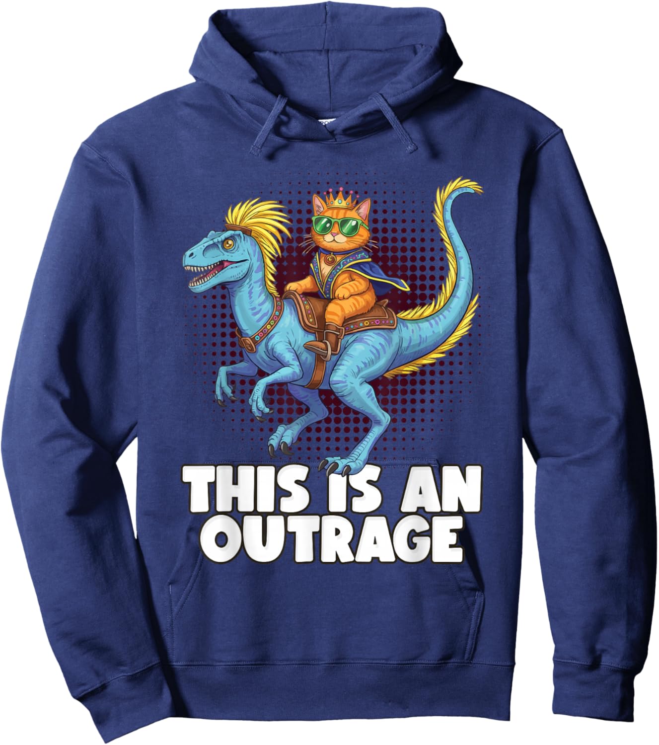 This is an Outrage, Funny Cat Riding Dinosaur Humor Gifts Hoodie - Hoodie | Navy