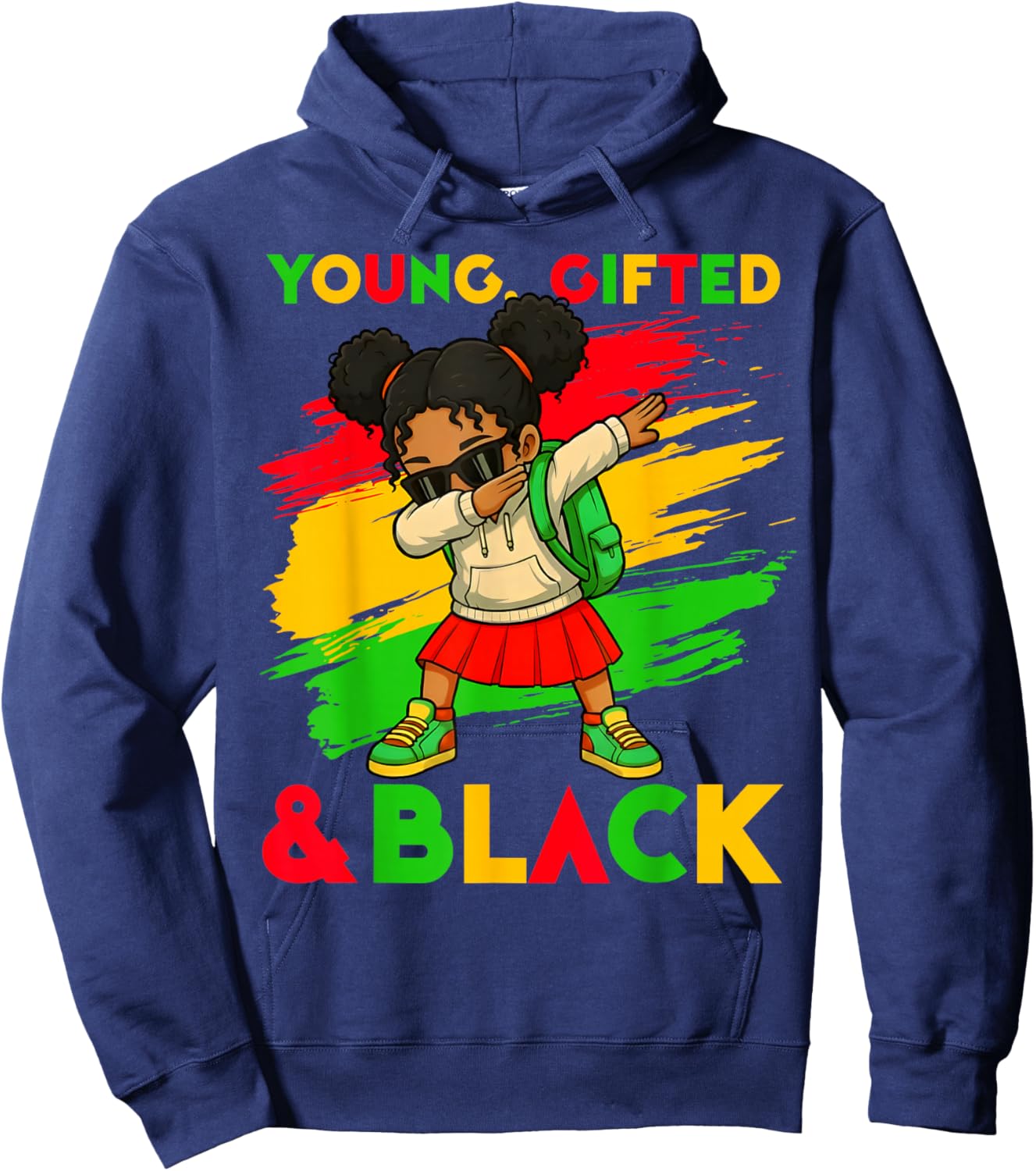 Black History Month Young Gifted & Black Cute Dabbing Girls Hoodie - Hoodie | Navy