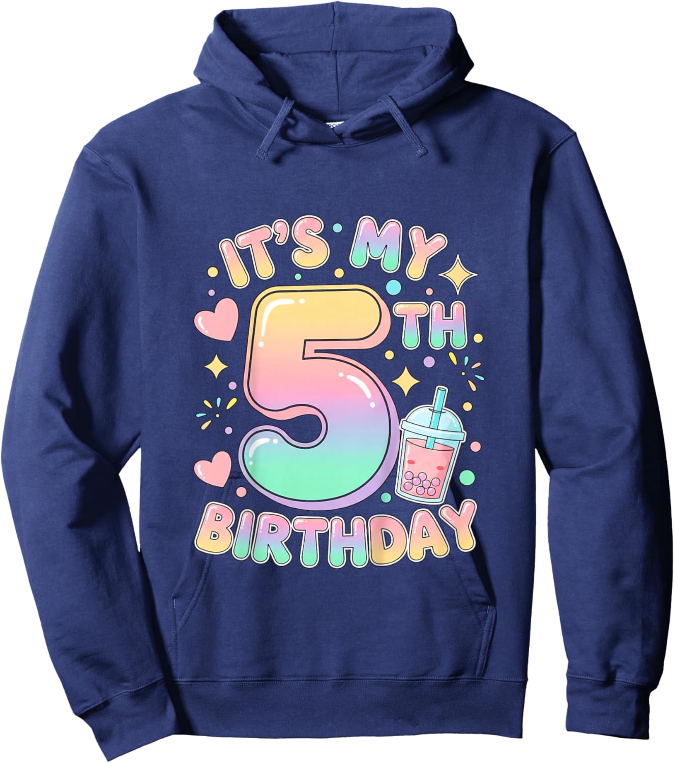 It's My 5th Birthday Bubble Boba Tea Party 5 Year Old Girl Hoodie - Hoodie | Navy