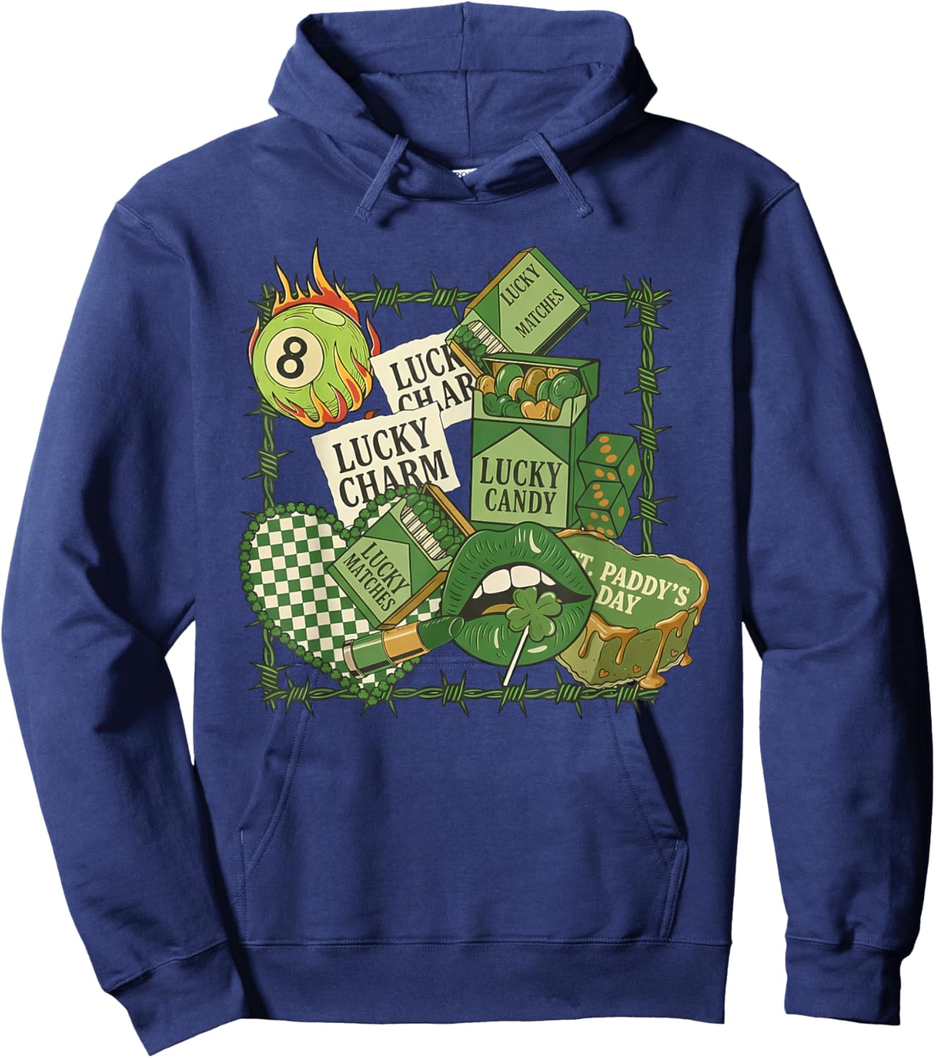 Coquette Western St Patrick's Day Collage, Western Lucky Hoodie - Hoodie | Navy
