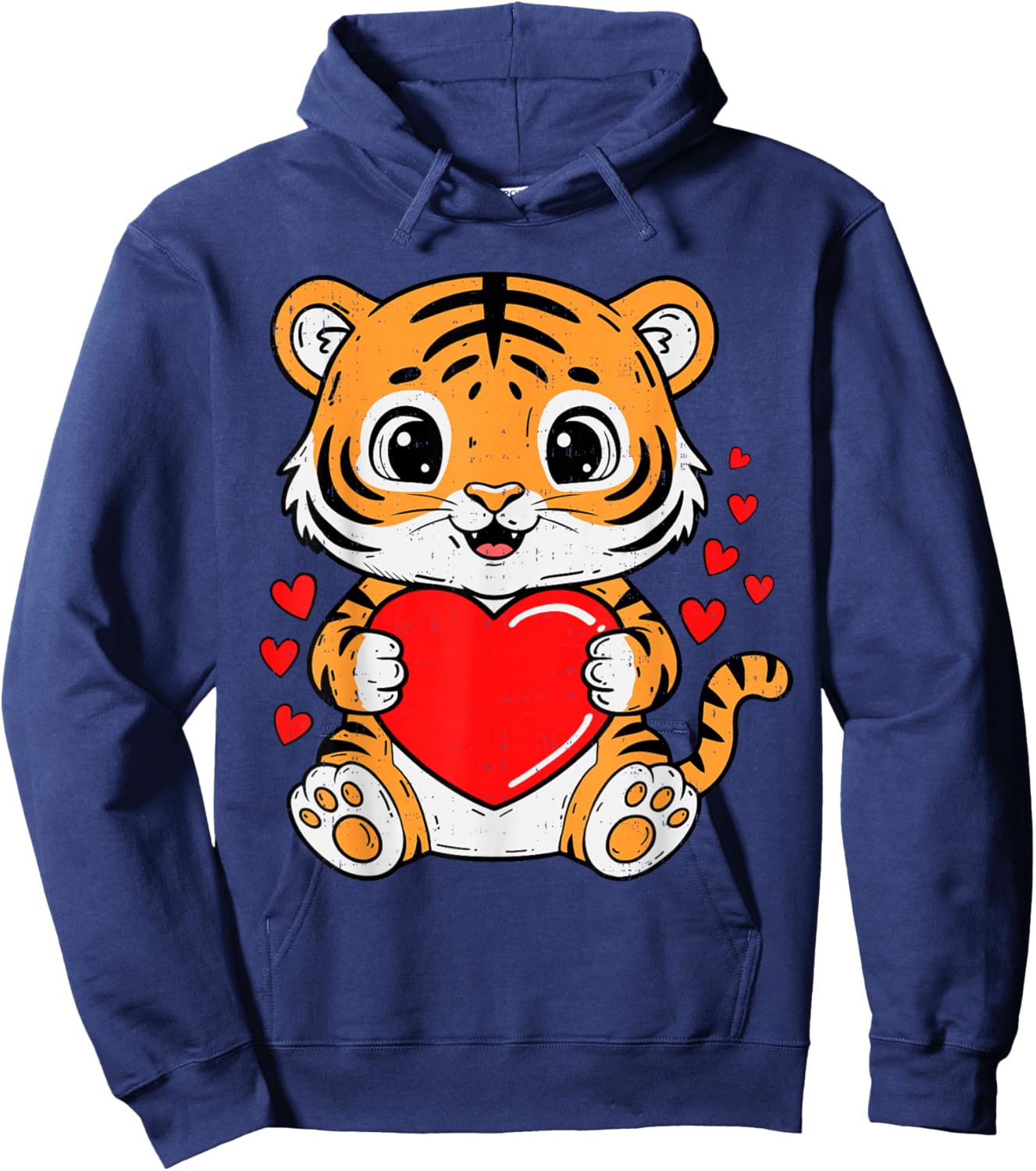 Cute Tiger Holding Heart Kawaii Valentines Day Men Women Kid Hoodie - Hoodie | Navy