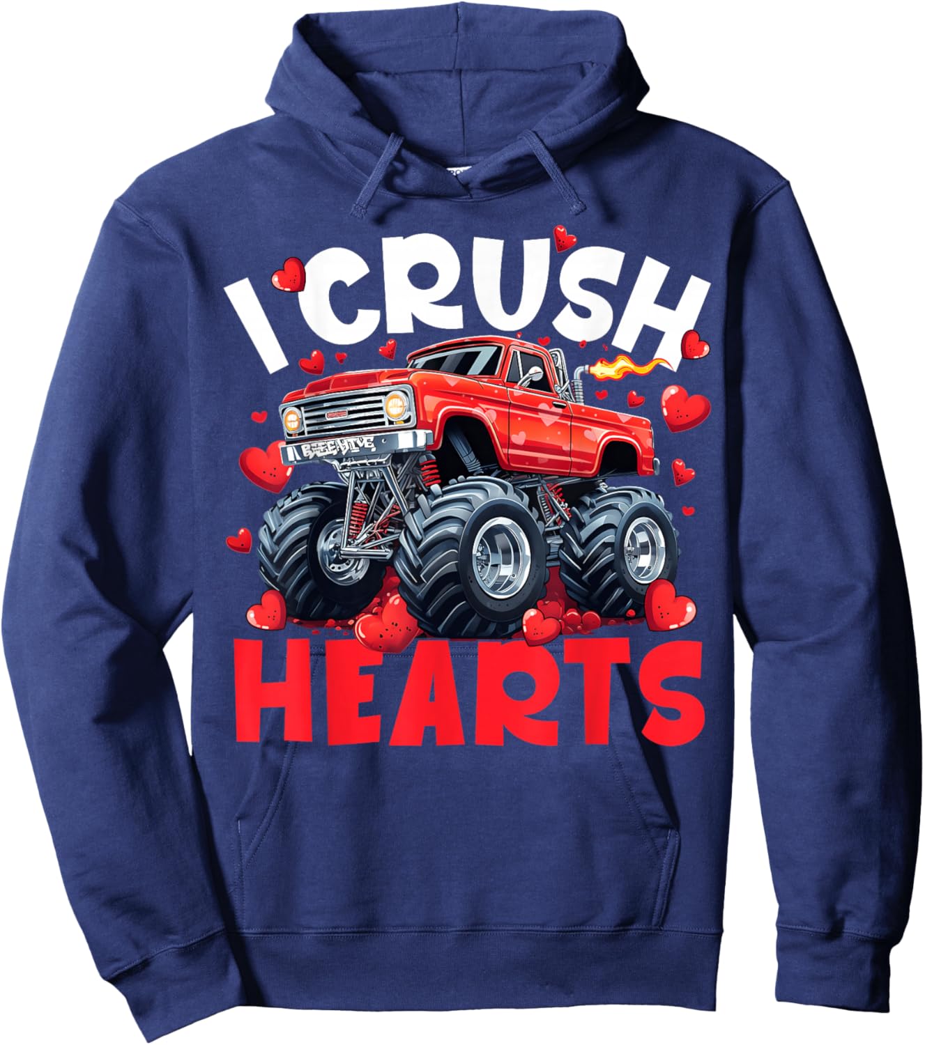 I Crush Hearts Valentine Monster Truck Men Women Kid Hoodie - Hoodie | Navy
