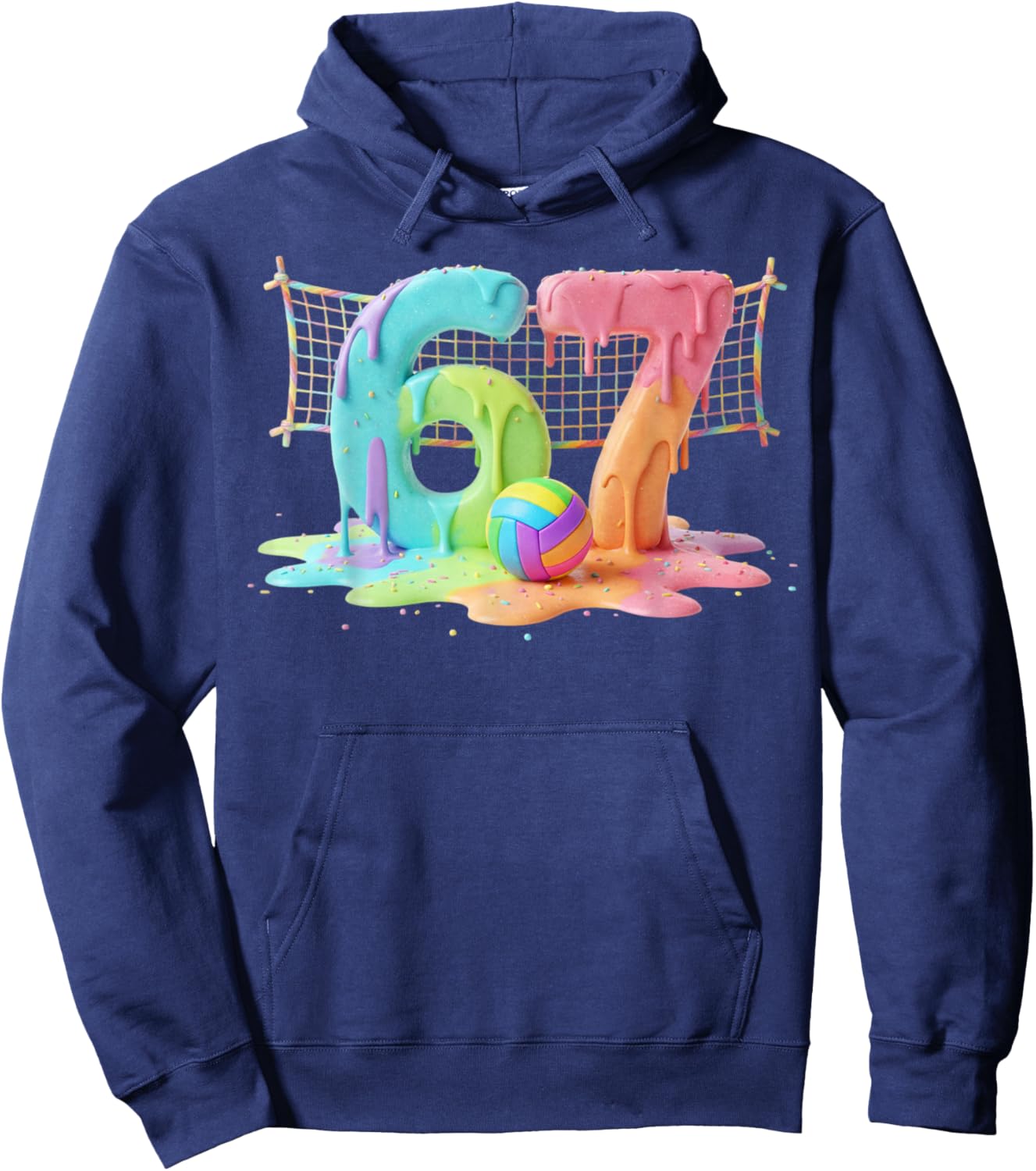 Kids Meme 67 Six 6 Seven 7 Icecream Drip Volleyball Net Shoe Hoodie - Hoodie | Navy