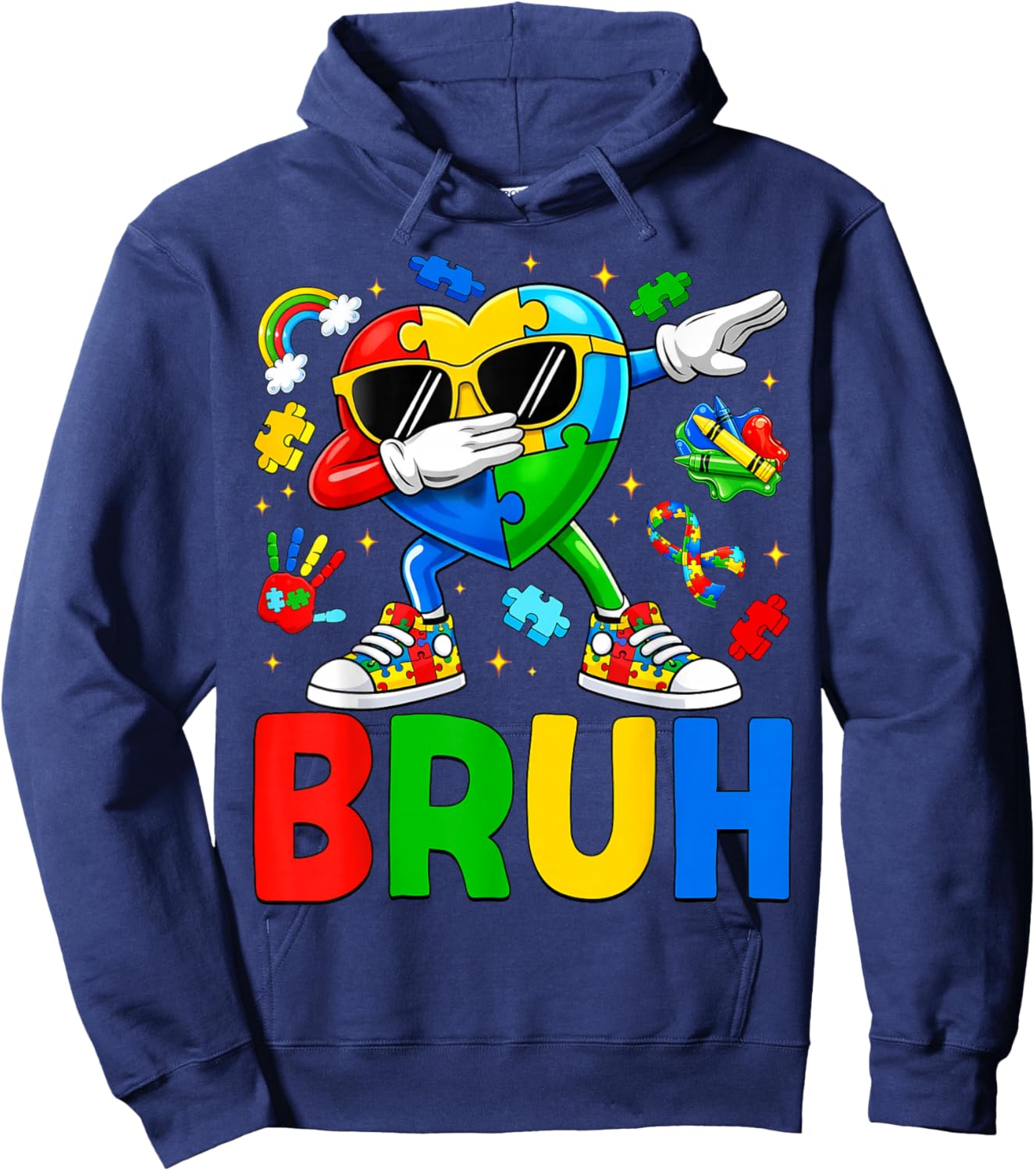 Autism Awareness Bruh Dabbing Heart Puzzle Autistic Boy Kids Hoodie - Hoodie | Navy