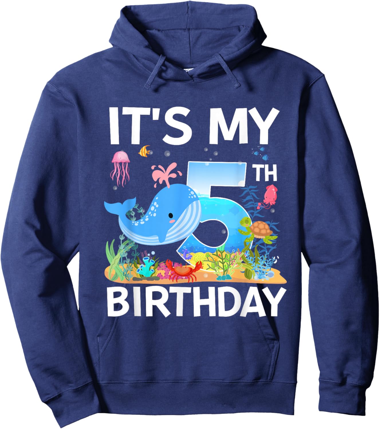 It's My 5th Birthday Whale Sea Animal Theme Party Hoodie - Hoodie | Navy