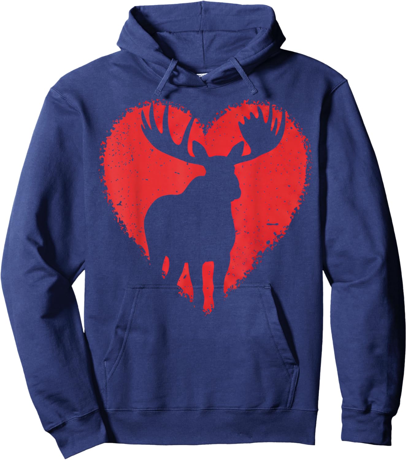 Moose Lover Valentines Day Cute Red Heart Wild Animal Hoodie - Hoodie | Navy