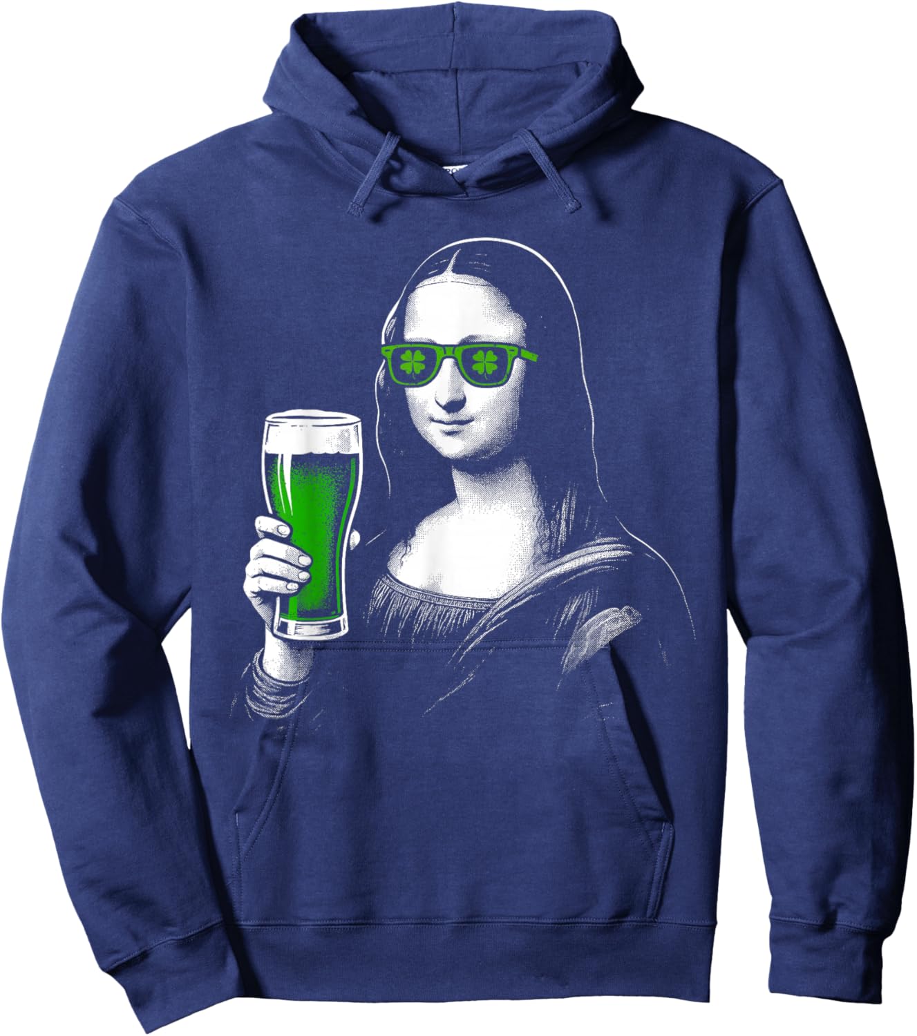 Mona Lisa St Patty's Shamrock Beer Funny St Patrick's Day Hoodie - Hoodie | Navy