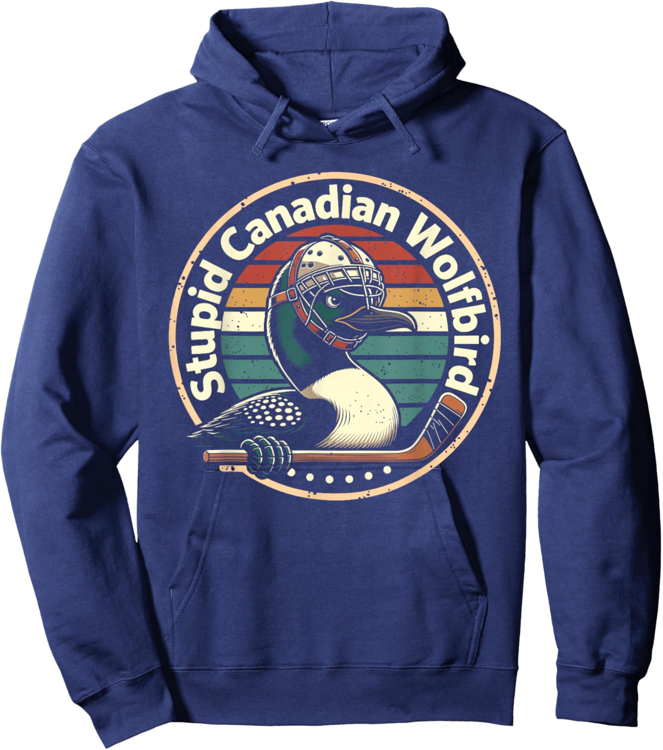 Stupid Canadian Wolf Bird Vintage Heated Hookey Loon Meme Hoodie - Hoodie | Navy