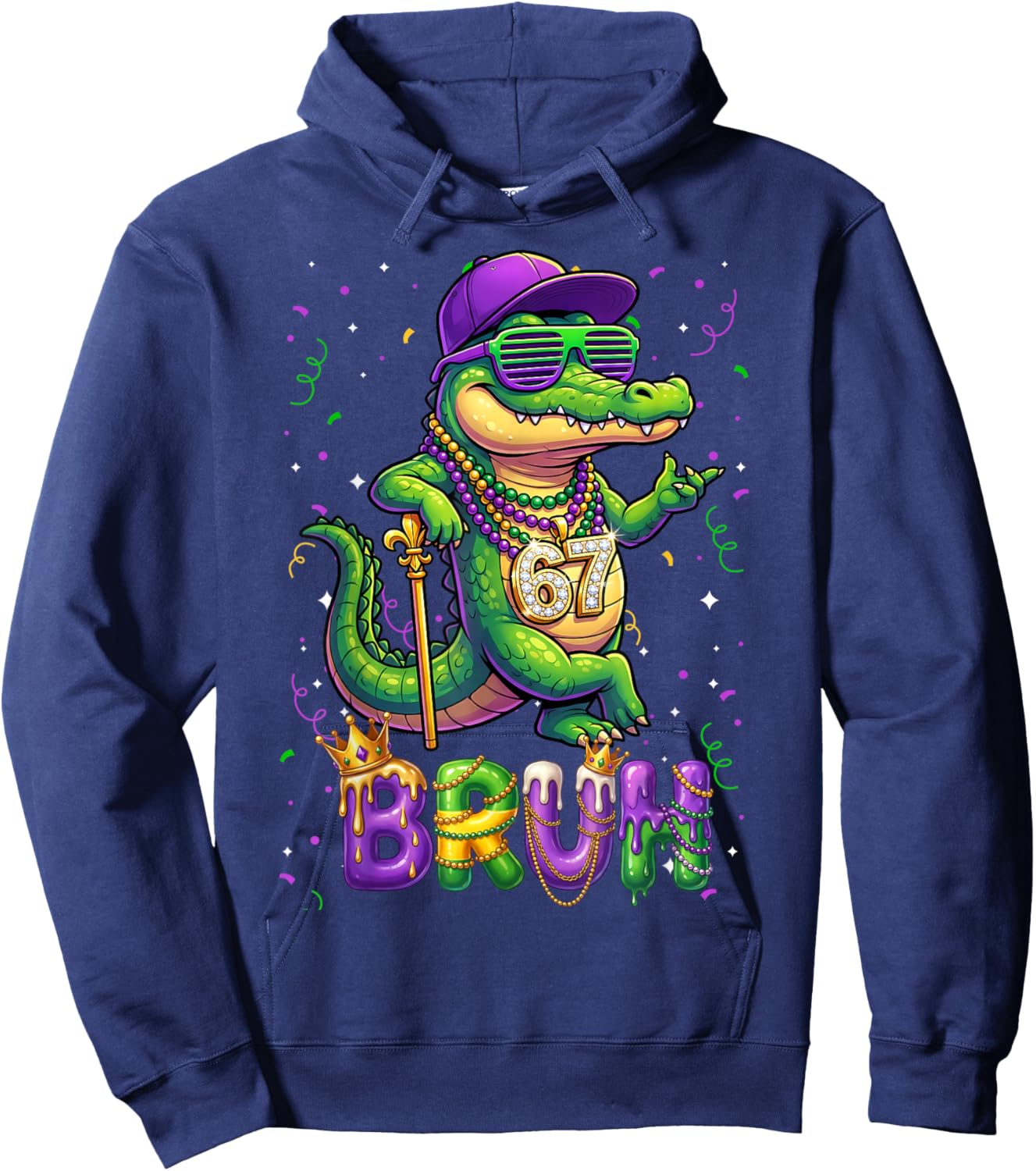 67 Mardi Gras Alligator Mardigator Six Seven Bruh Boys 6 7 Hoodie - Hoodie | Navy