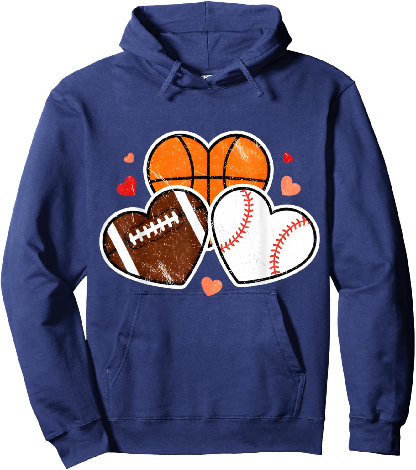Heart Football Basketball Soccer Valentine Sports Boy Men Hoodie - Hoodie | Navy