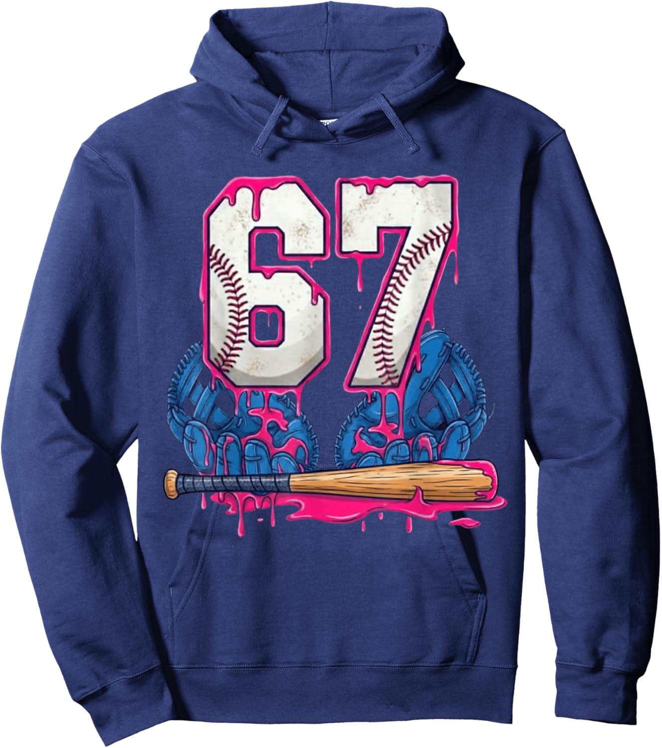 Baseball Drip 67 Meme Six Seven Funny 6-7 Gen Alpha Slang Hoodie - Hoodie | Navy