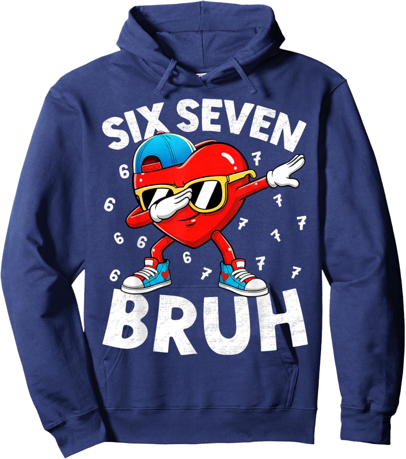 Heart Dabbing Valentines Day Six Seven Bruh 6 7 Meme Boys Hoodie - Hoodie | Navy
