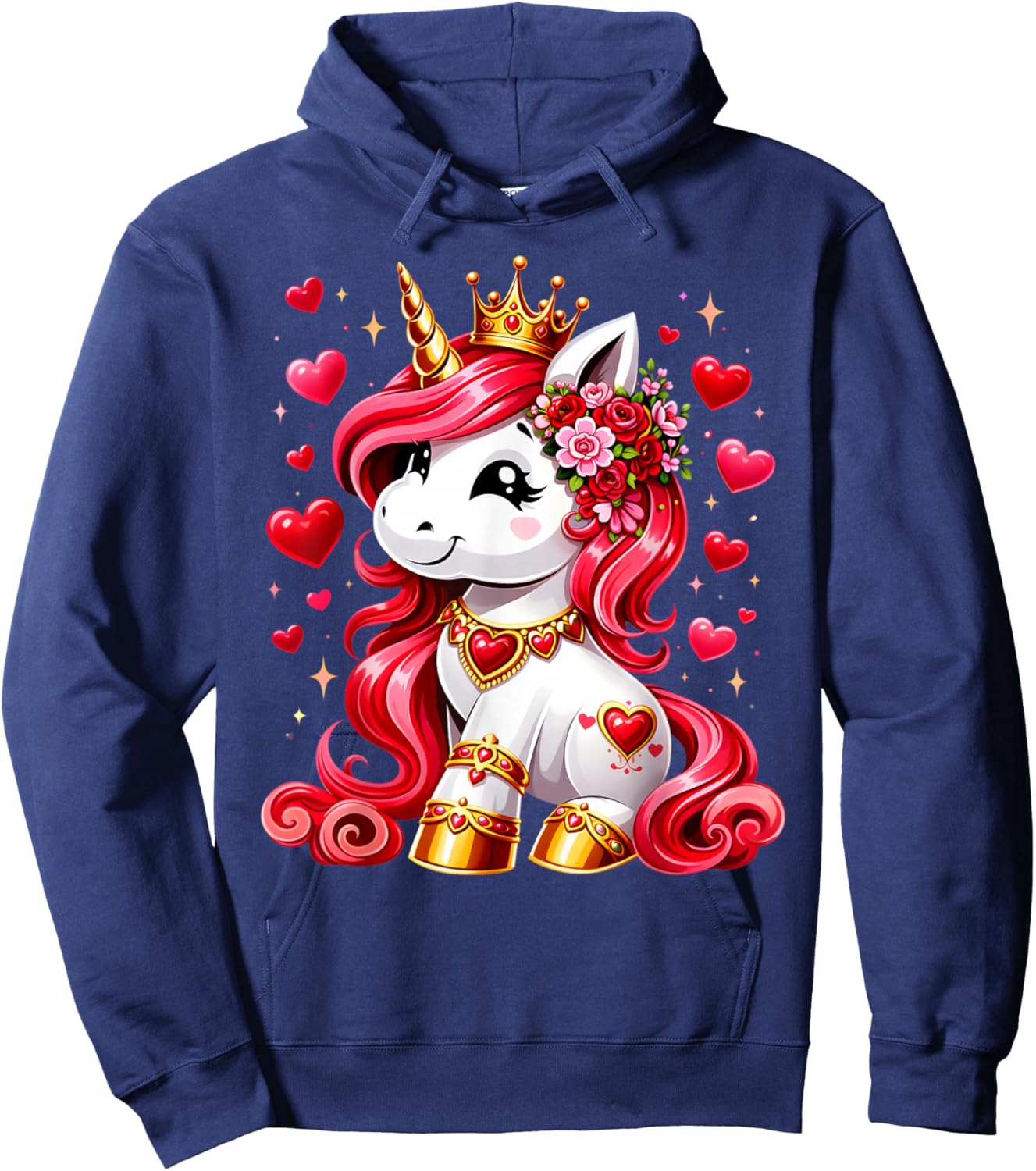 Cute Unicorn Heart Valentines Day Girls Kids Women Valentine Hoodie - Hoodie | Navy