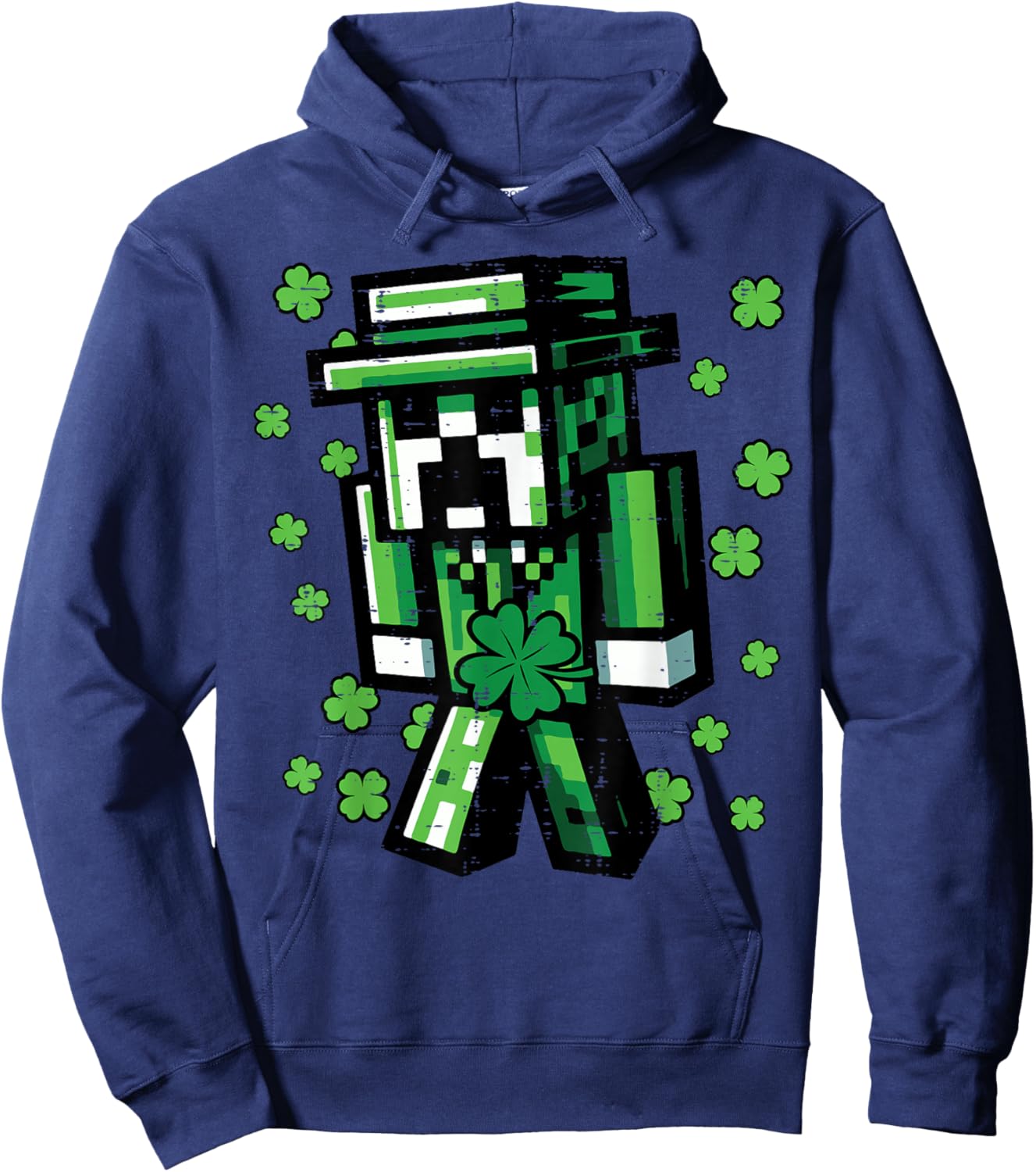 St Patricks Day Pixel Gamer Saint Paddys Gaming Boys Kid Men Hoodie - Hoodie | Navy