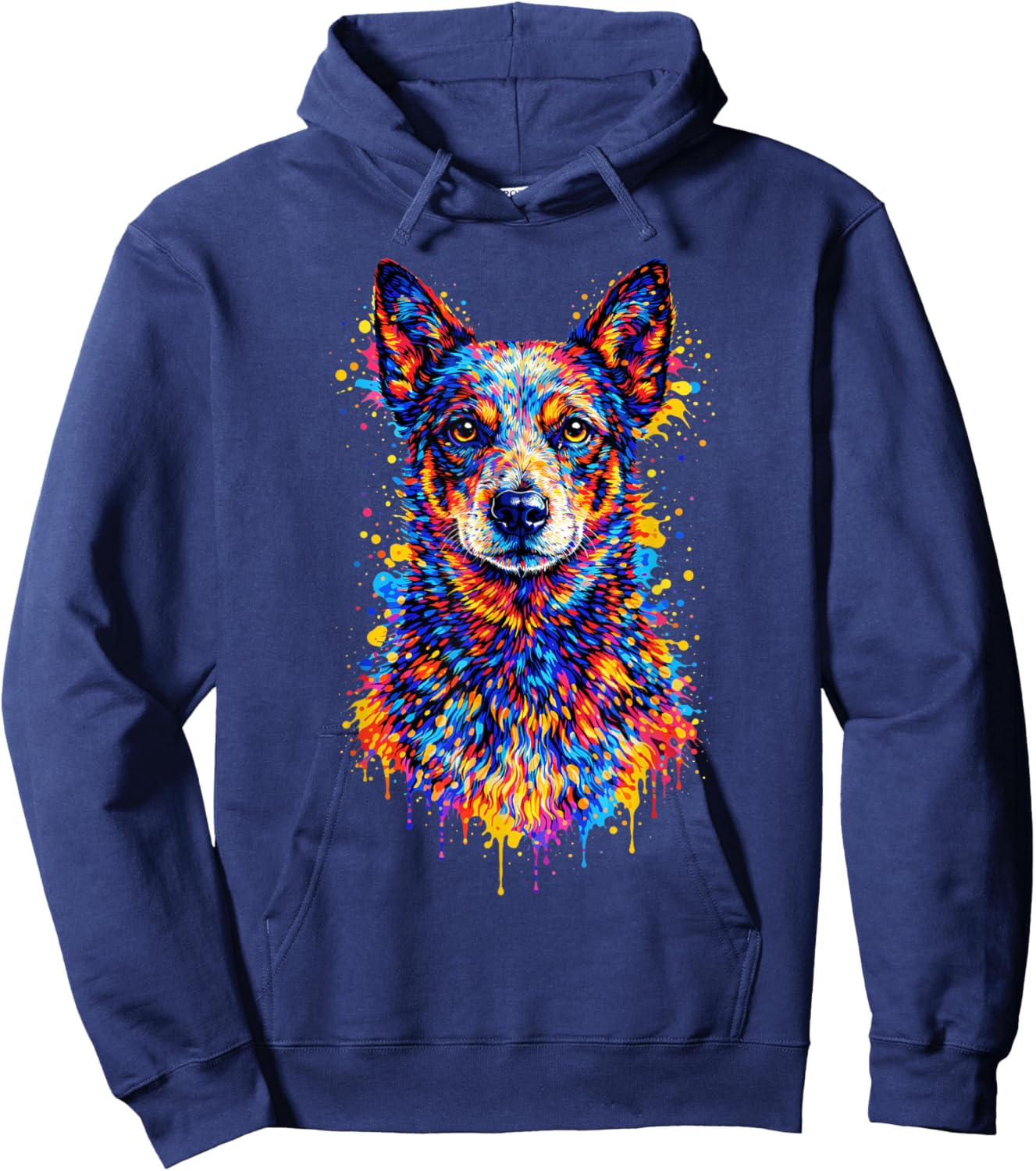 Colorful Blue Heeler Australian Cattle Dog Portrait Hoodie - Hoodie | Navy