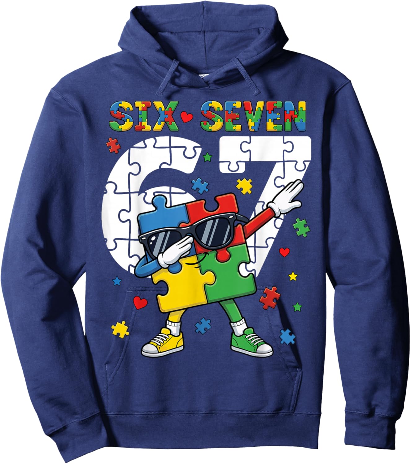 67 Autism Awareness Puzzle Dabbing Six Seven Autism 67 Hoodie - Hoodie | Navy