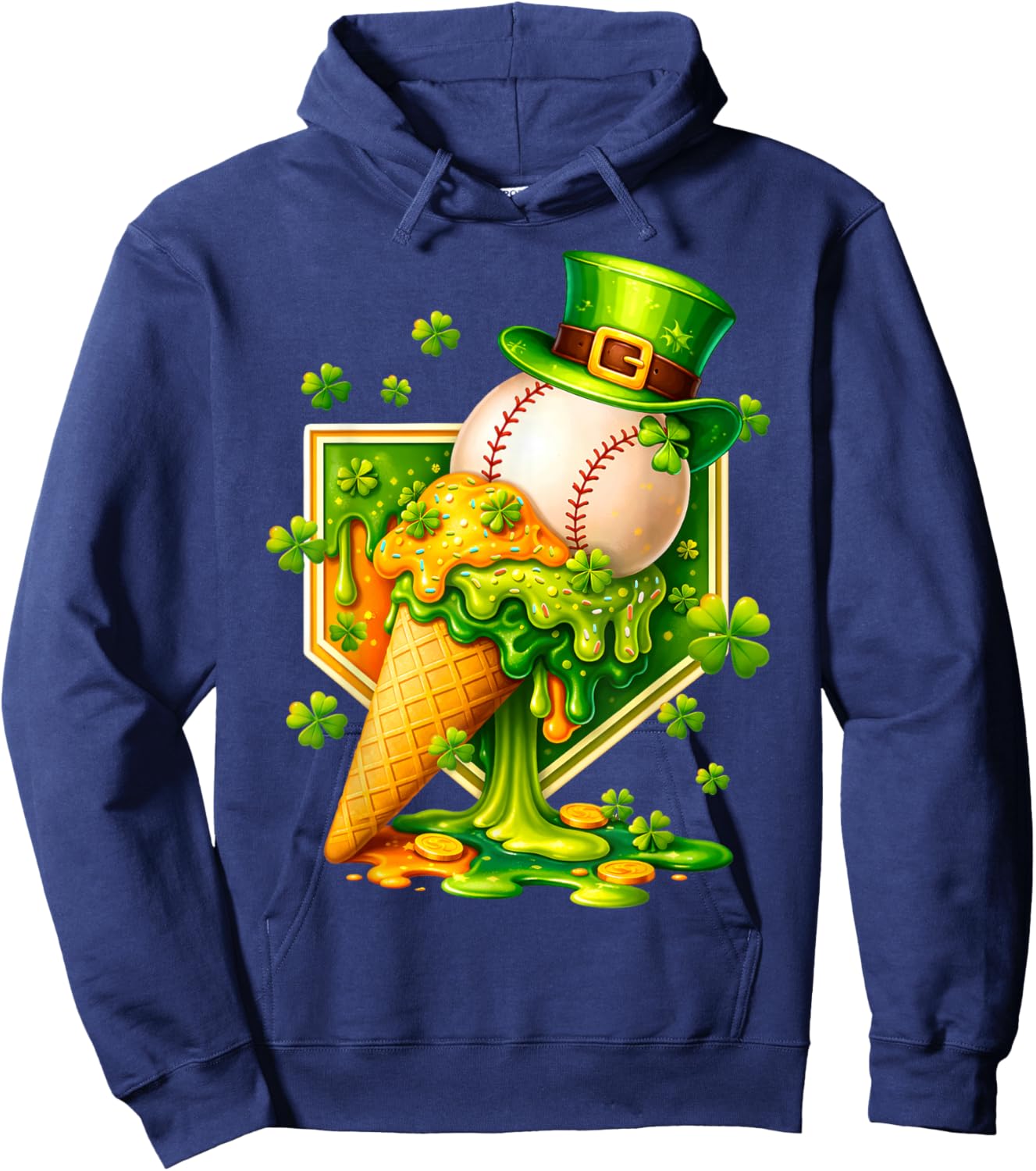 Drip Ice Cream St Patricks Day Baseball Shamrock Kids Boys Hoodie - Hoodie | Navy