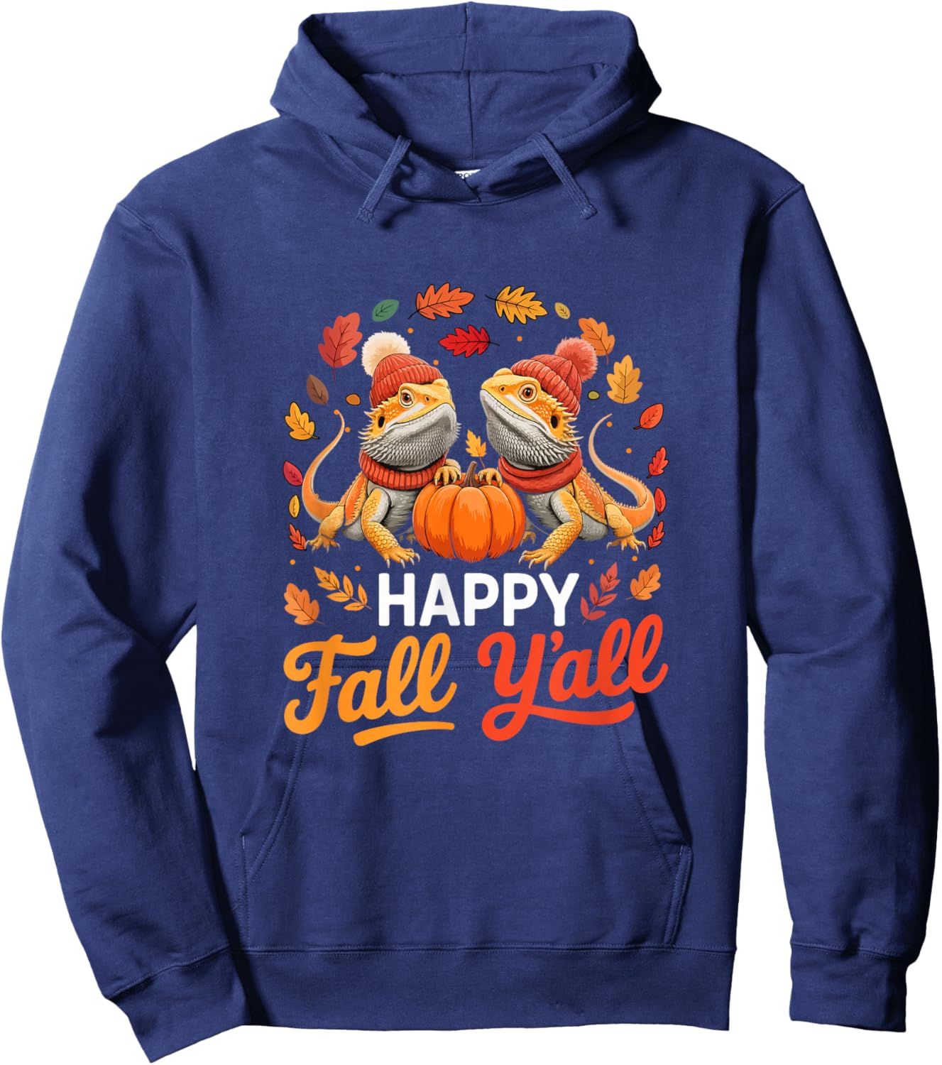 Fall Y'all Thanksgiving Couple Bearded Dragons Colorful Fall Hoodie - Hoodie | Navy