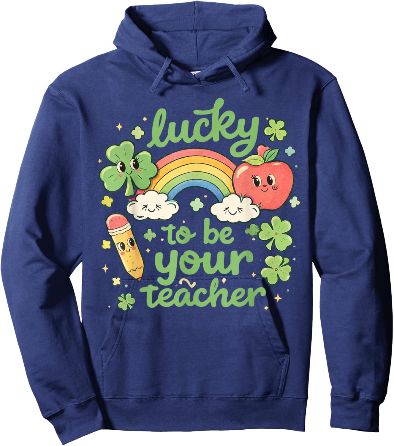 St Patrick's Day Teacher Lucky Teacher Retro St Patrick Hoodie - Hoodie | Navy