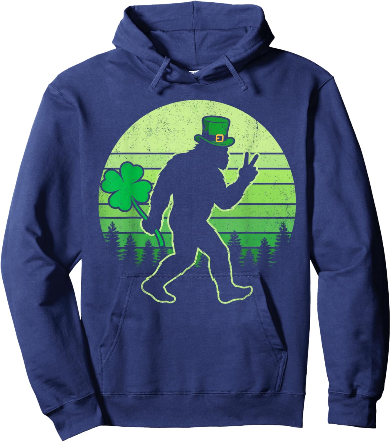 Funny Men St Patricks Day Bigfoot Shamrock Men Women Kids Hoodie - Hoodie | Navy