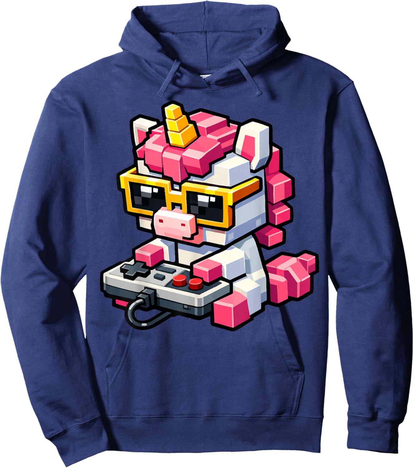 Funny Retro Video Game Unicorn Pixel Video Gamer Girls Women Hoodie - Hoodie | Navy