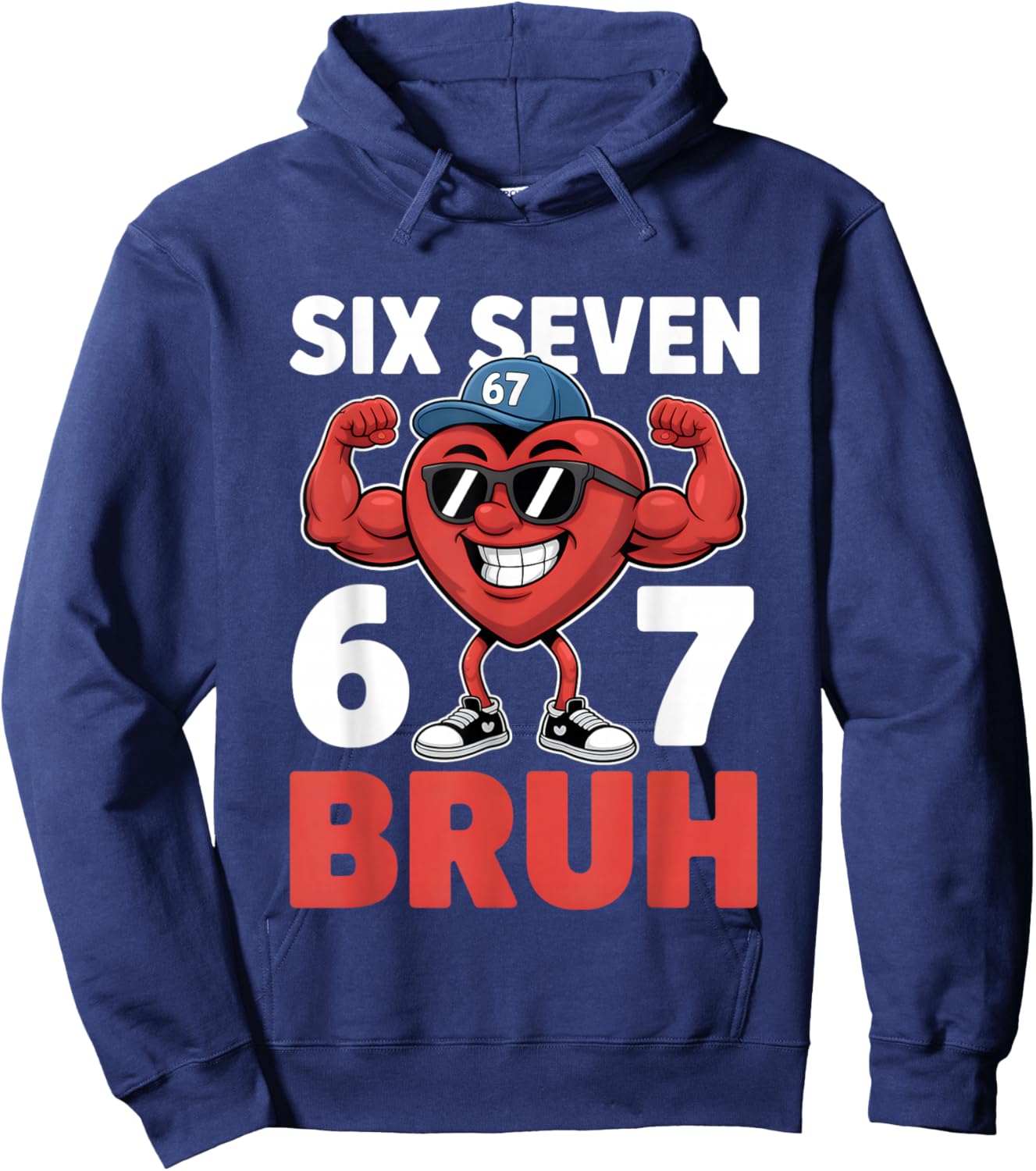 Valentine's Day Six Seven Bruh 67 Meme Funny Valentine Heart Hoodie - Hoodie | Navy