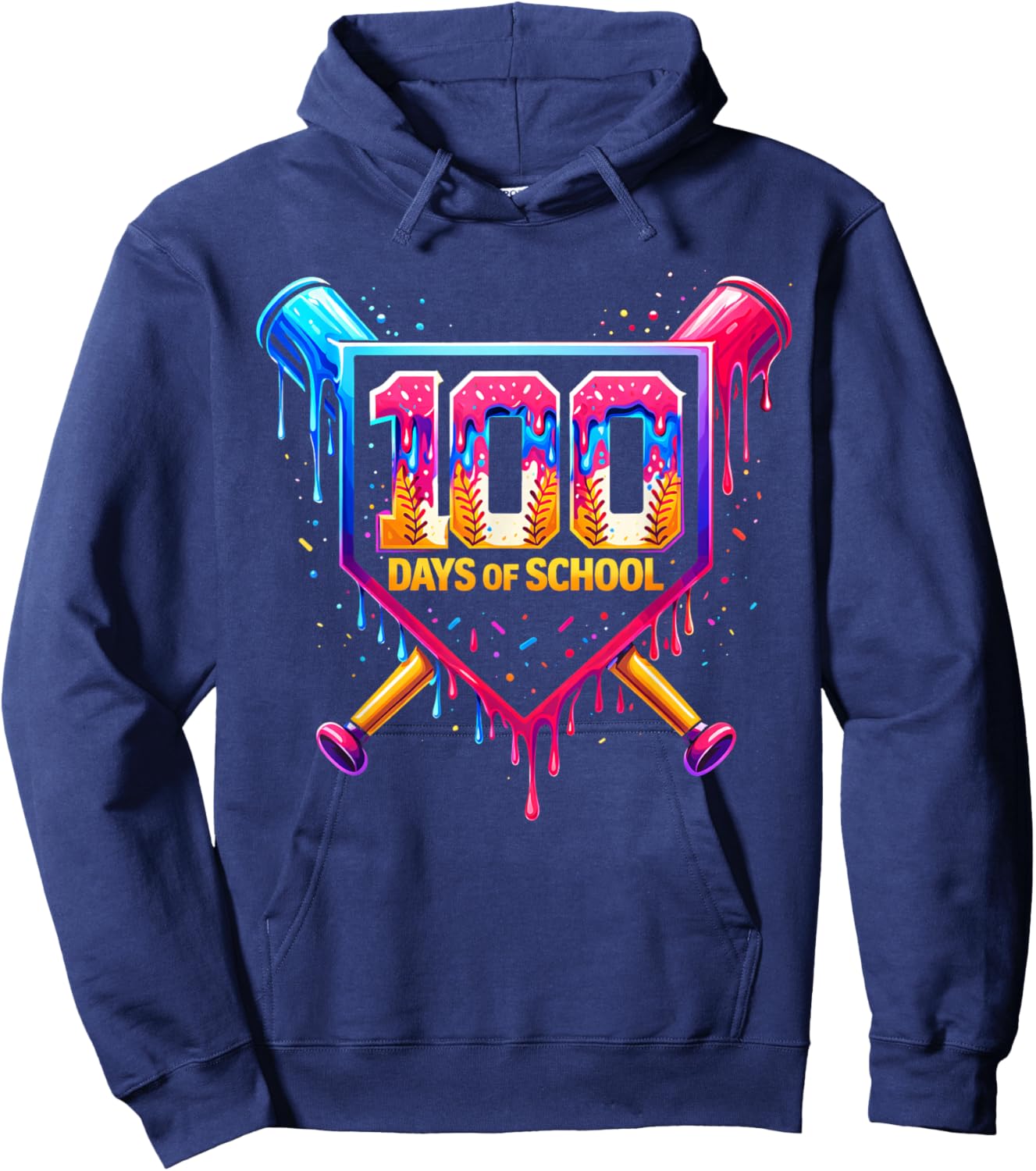 100 Days of School Boys Kids 100th Day of School Baseball Hoodie - Hoodie | Navy