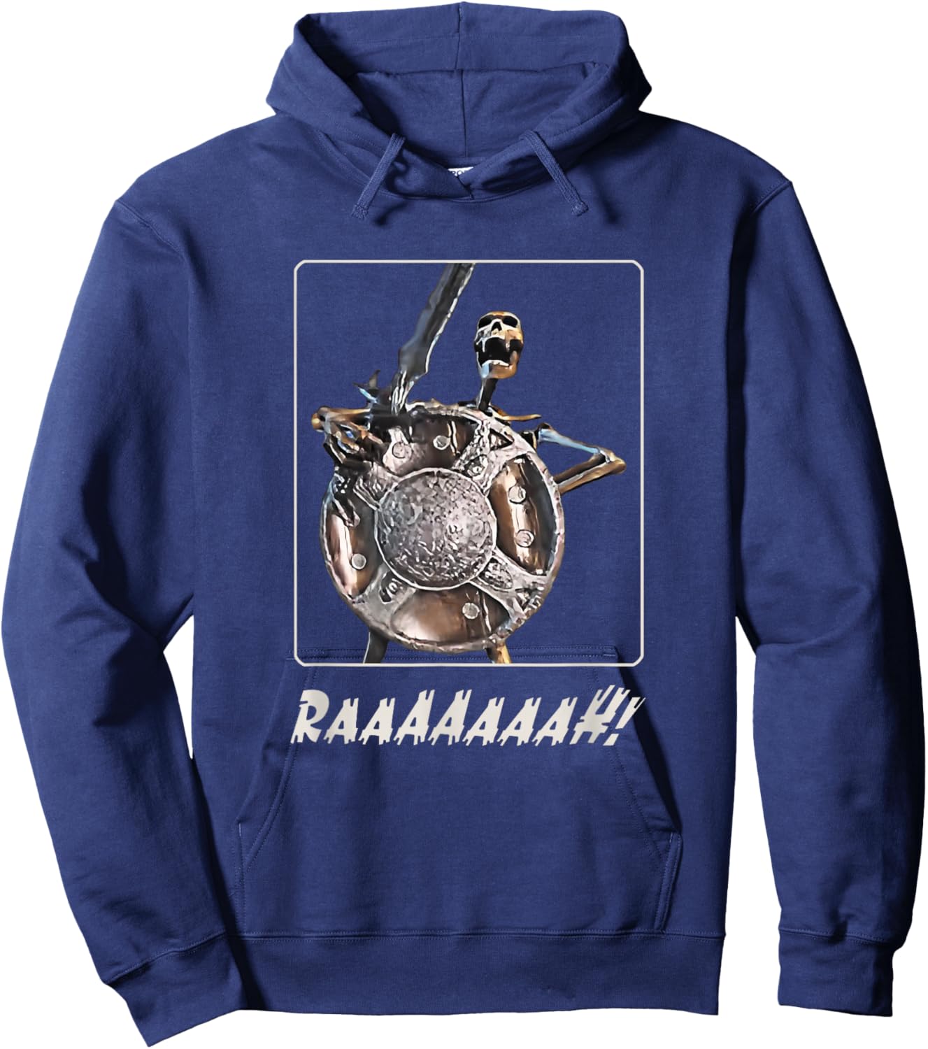 Skeleton Banging Shield Funny Meme Hoodie - Hoodie | Navy