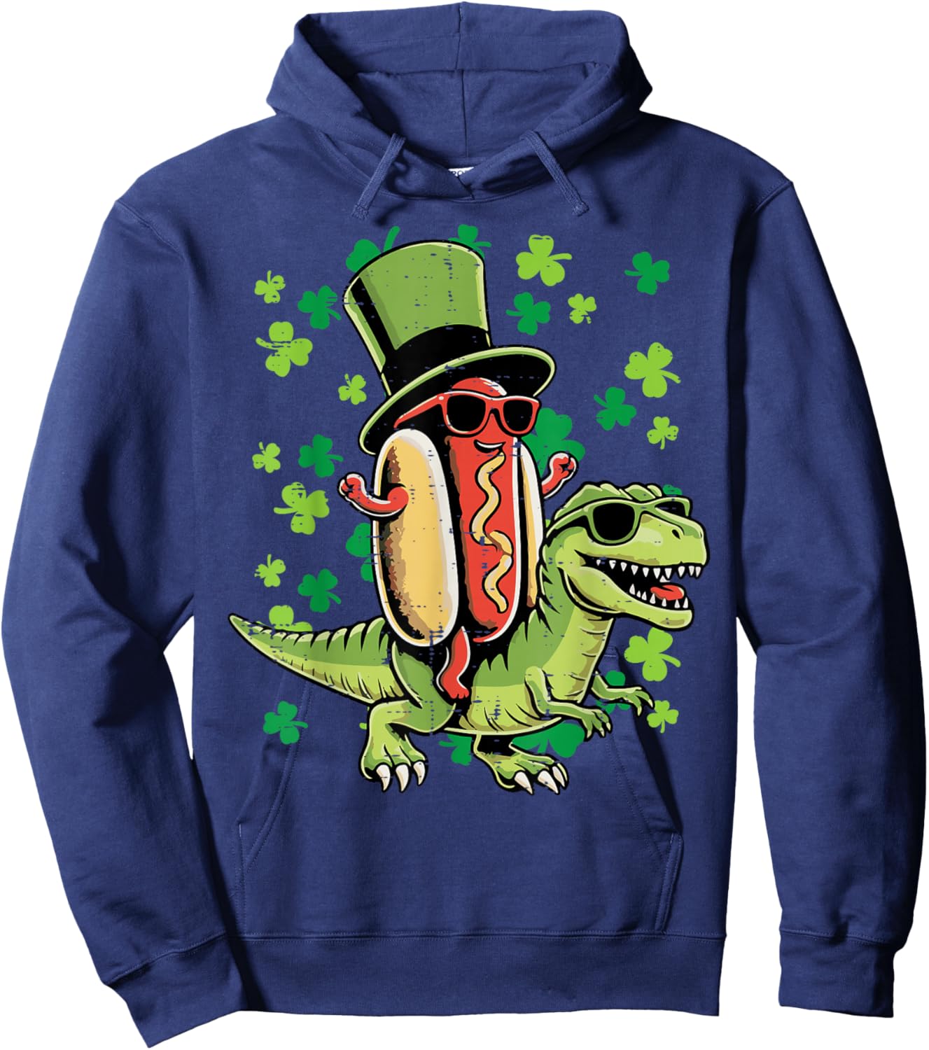 St Patricks Day Hotdog Trex Dino Toddler Boys Kids Youth Hoodie - Hoodie | Navy