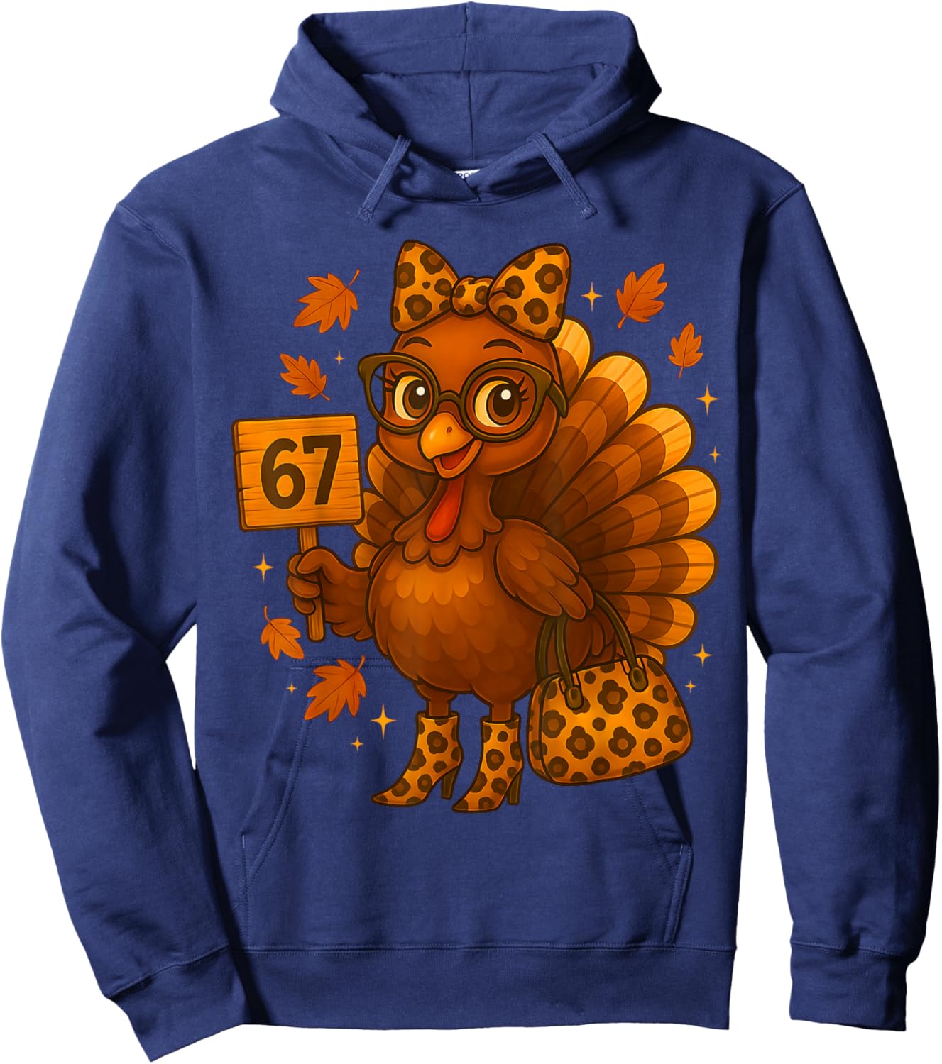 Leopard Turkey 67 Meme Thanksgiving Turkey Day Women Girls Hoodie - Hoodie | Navy