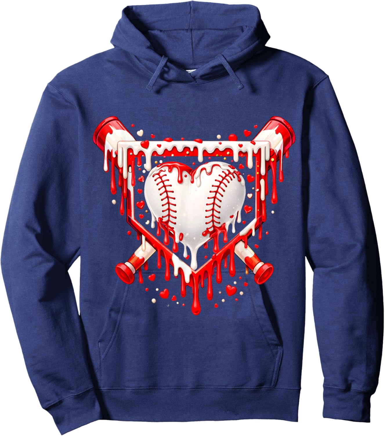Funny Heart Baseball Drip Ice Cream Valentines Day Boys Kids Hoodie - Hoodie | Navy