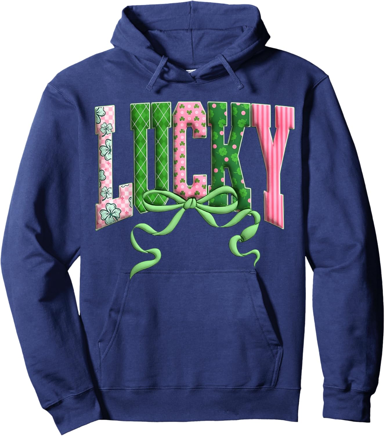St Patricks Day Lucky Coquette Bow Shamrock Irish Girl Women Hoodie - Hoodie | Navy