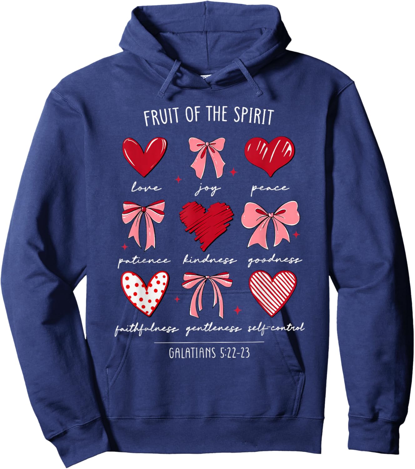 Fruit of The Spirit Christian Hearts Galatians 522-23 Hoodie - Hoodie | Navy