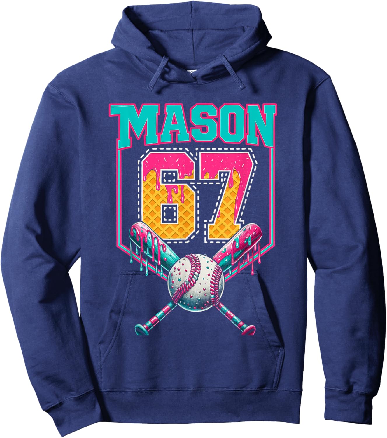 Trendy Mason 67 Mem Ice Cream Drip Baseball Birthday Costume Hoodie - Hoodie | Navy