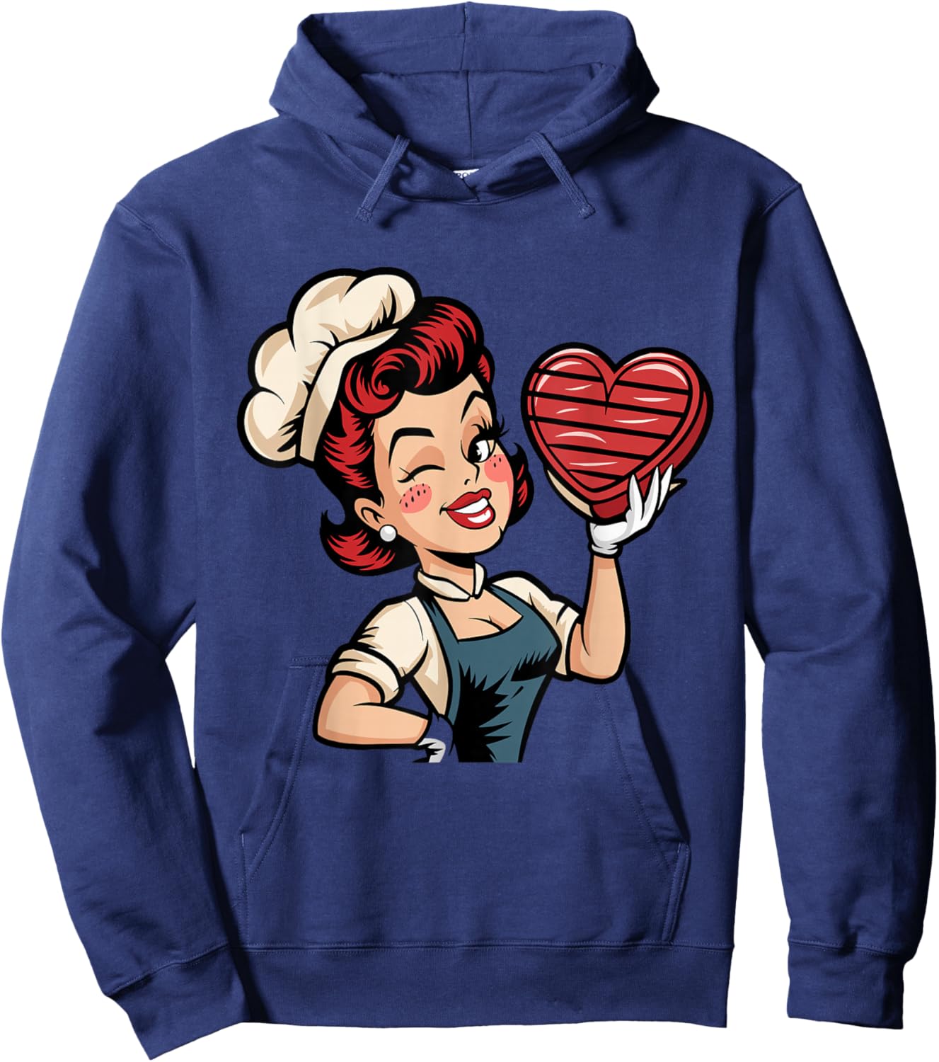 Valentines Retro Pinup Holding Heart Hoodie - Hoodie | Navy